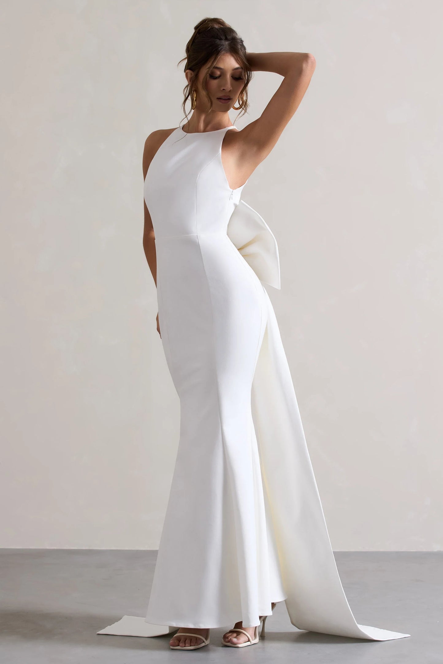 Bestow White Open-Back Maxi Dress With Oversized White Bow