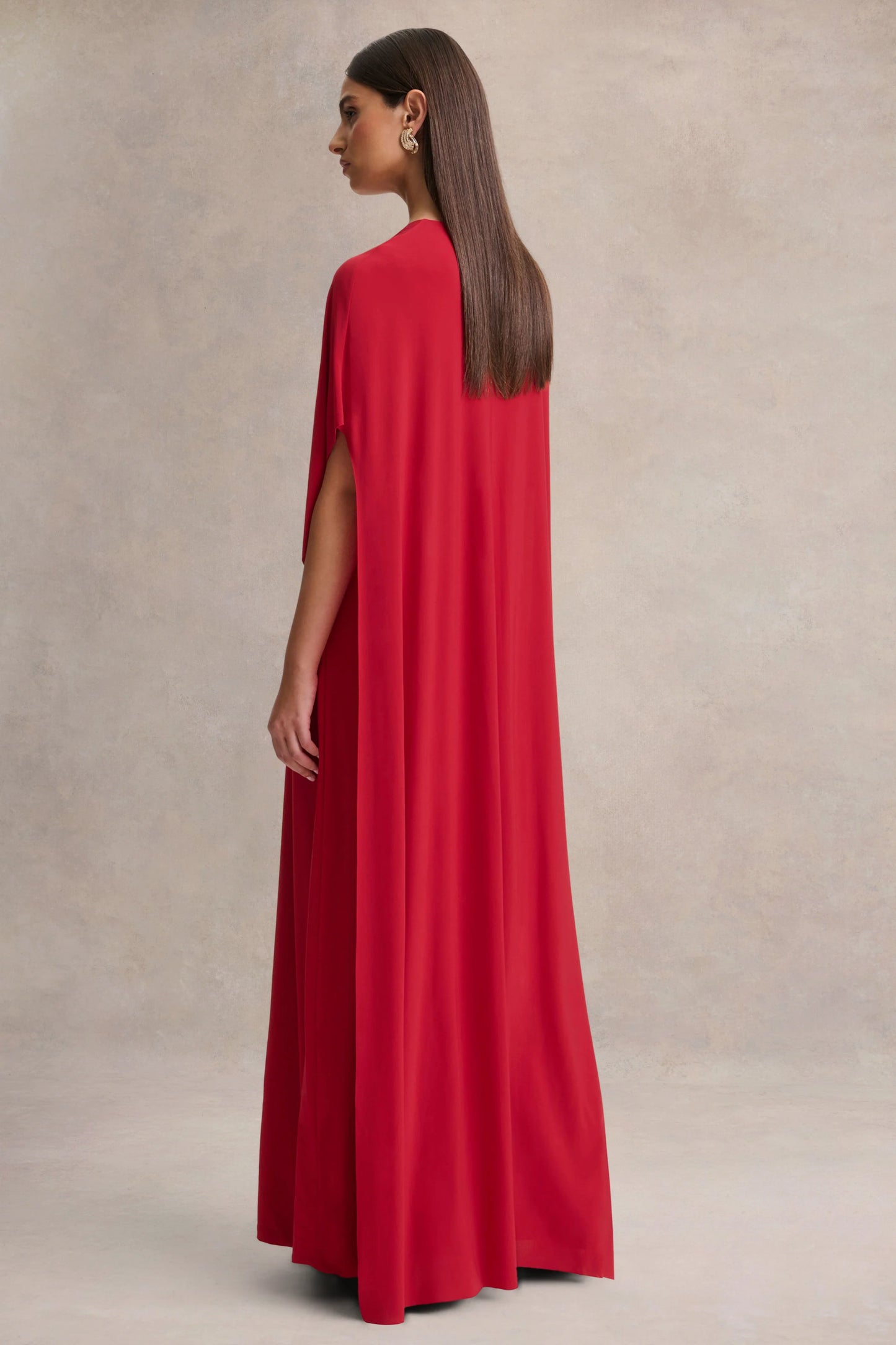 Romilly Red Plunge-Neck Maxi Dress With Gathered Detail
