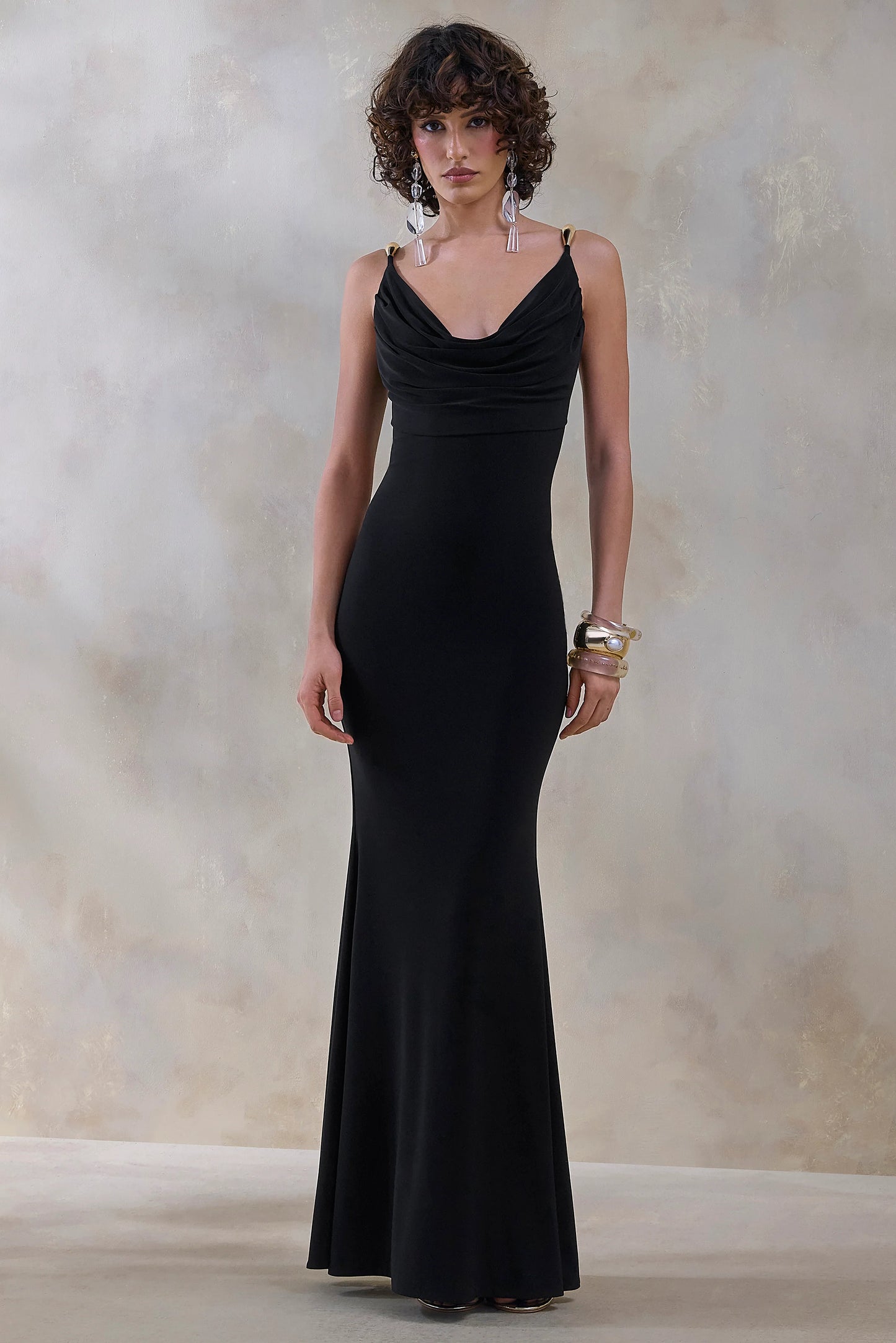 Iridessa Black Plunge-Neck Maxi Dress
