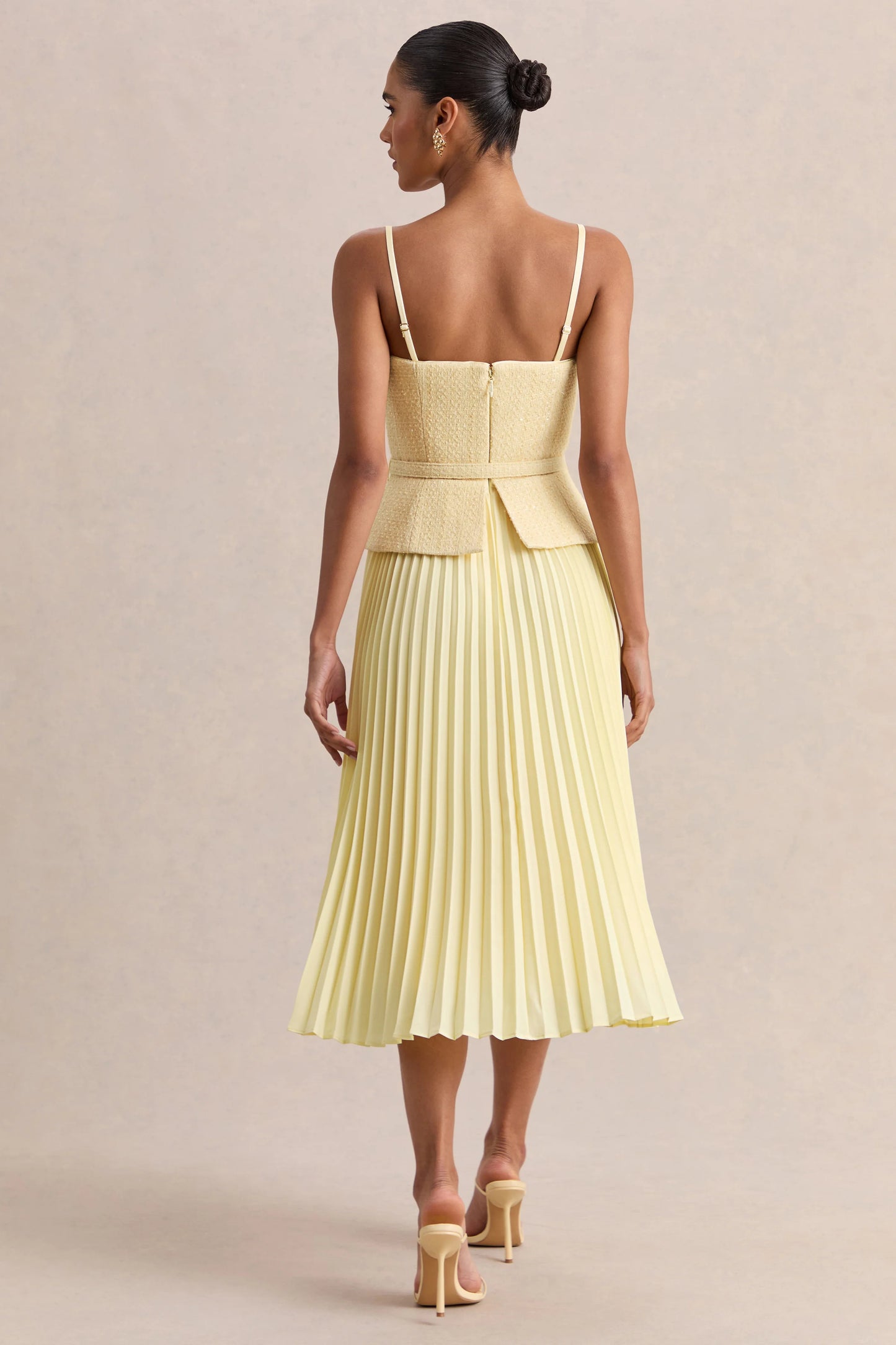 Lizzy Lemon Square-Neck Midi Dress With Pleated-Skirt