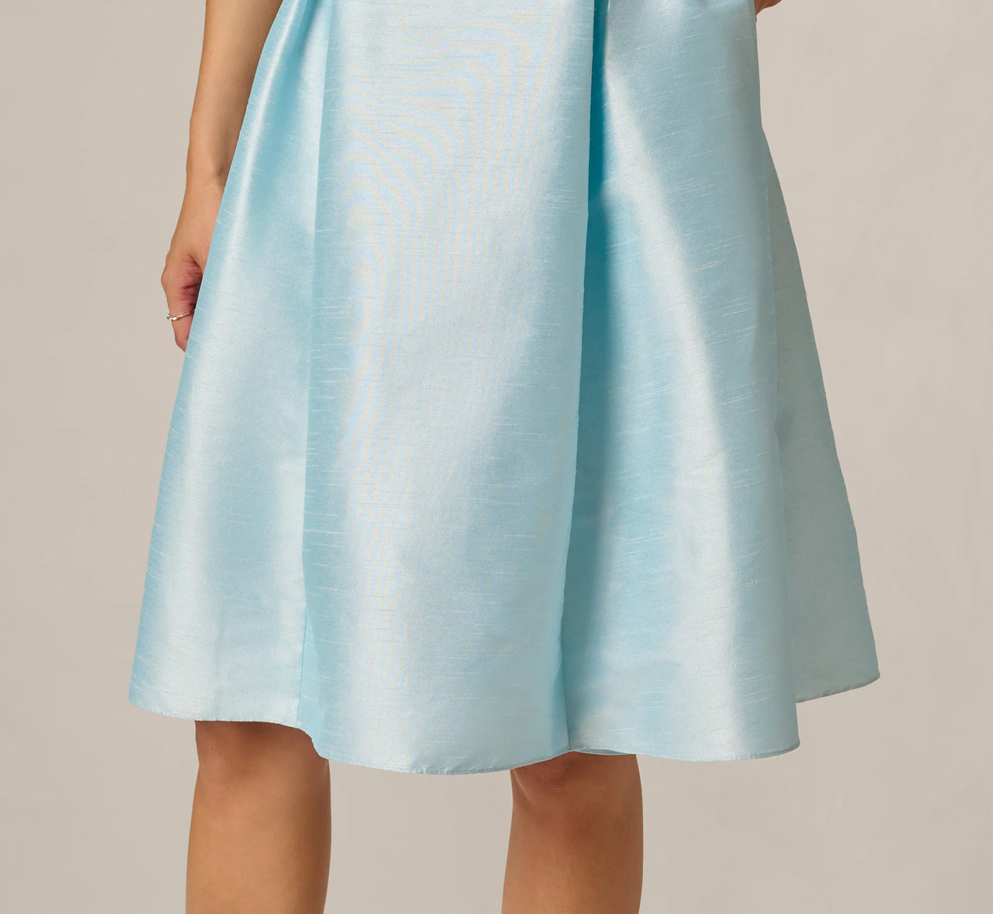 Floral Beaded Shantung Fit And Flare Dress In Sky Multi
