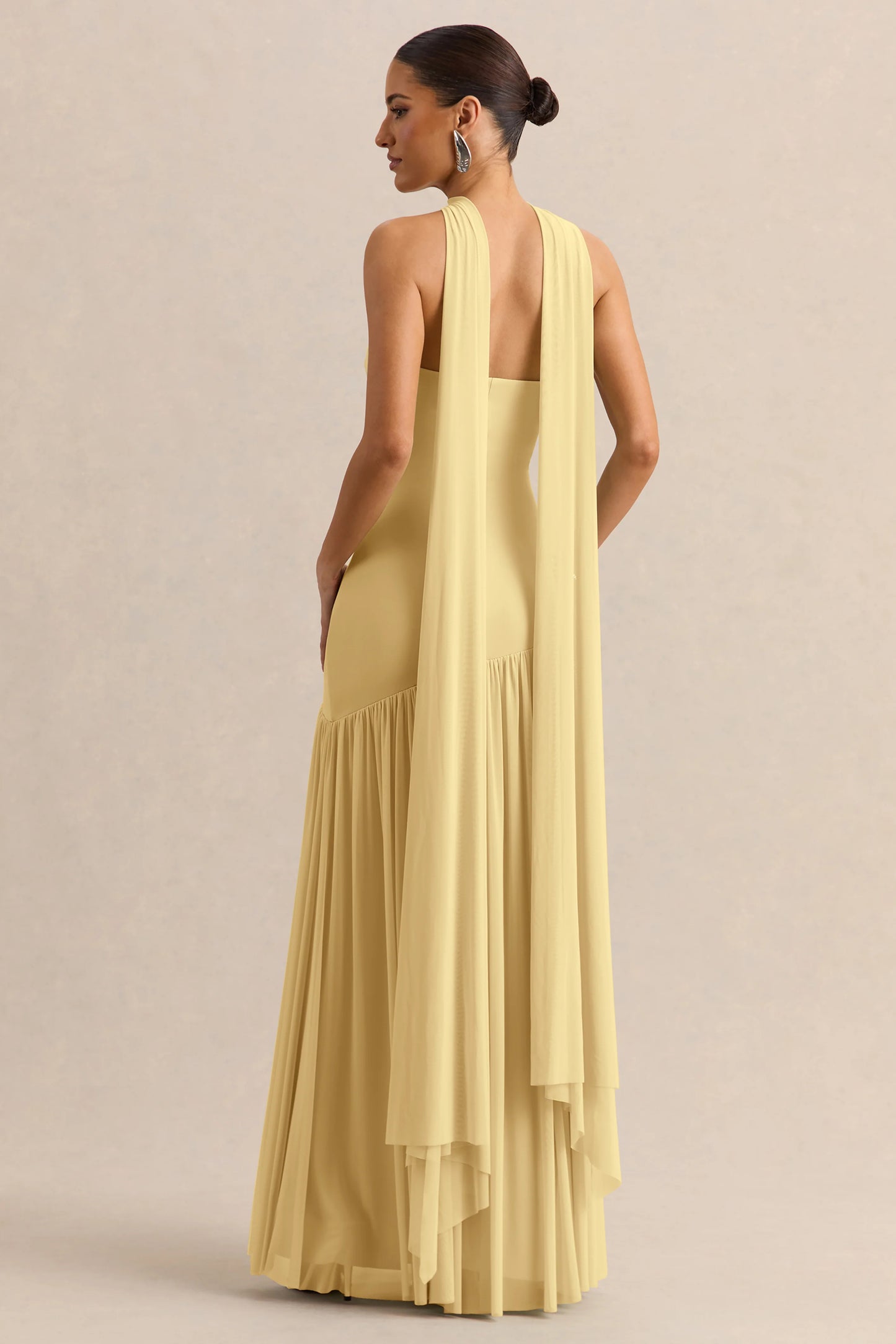 Bambi Lemon Bandeau-Neck Maxi Dress With Scarf-Detail
