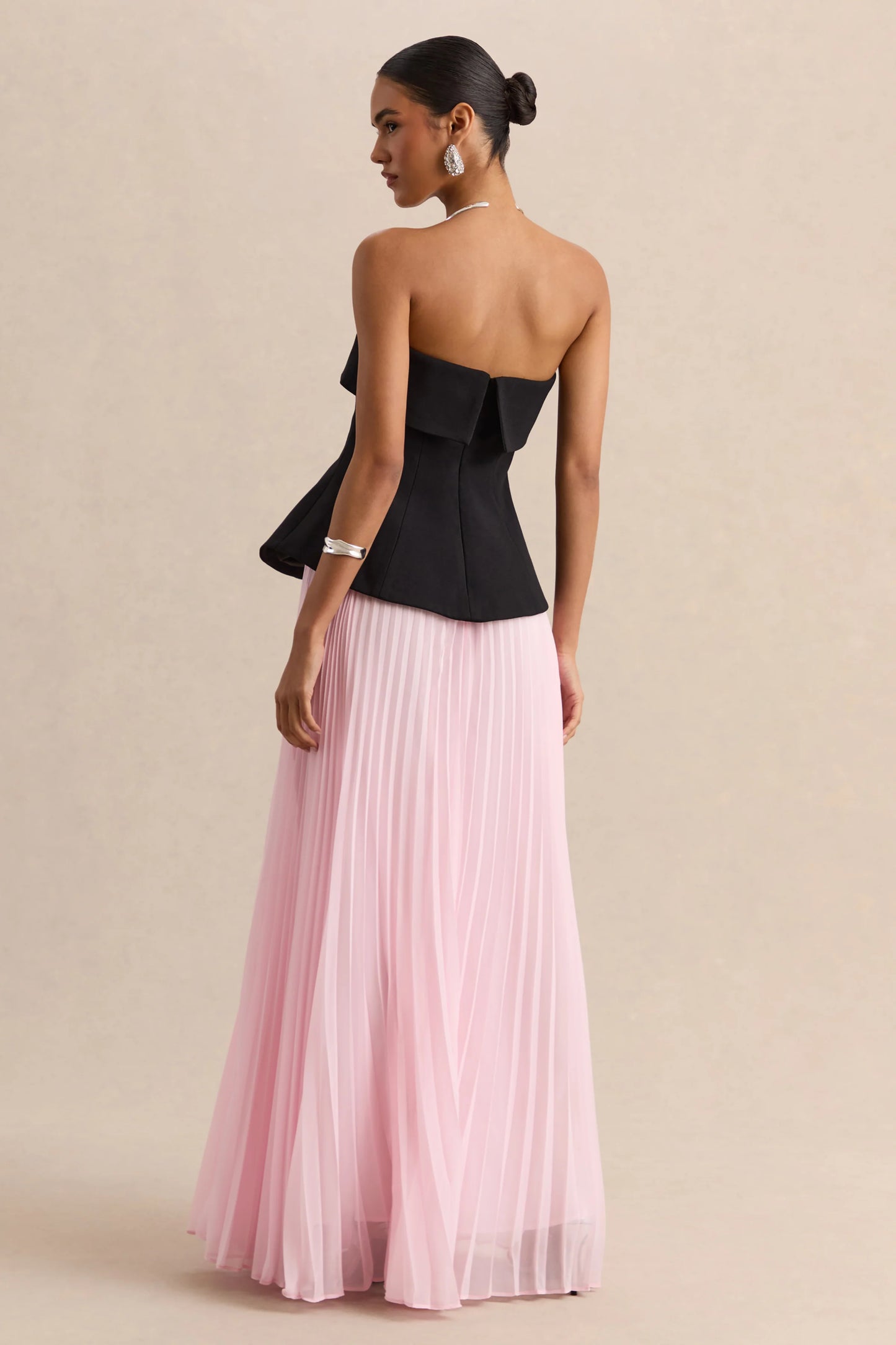 Stellara Black & Pink Bandeau Corset Maxi Dress With Sheer Skirt