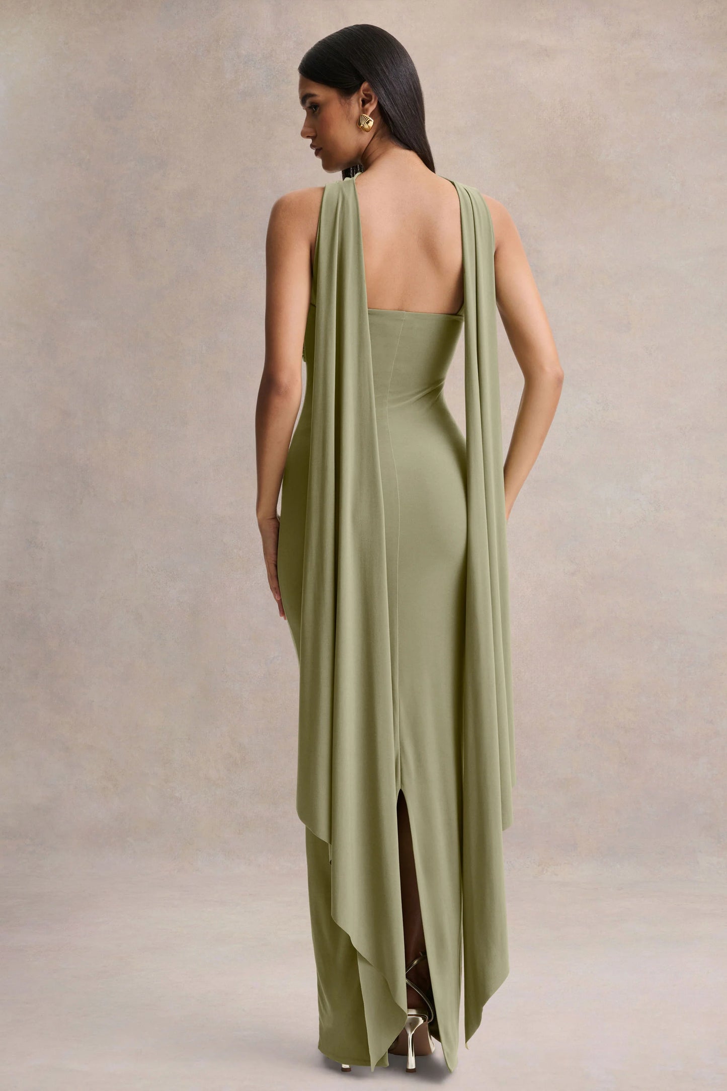 Sheila Olive Bandeau Maxi Dress With Scarf Detail