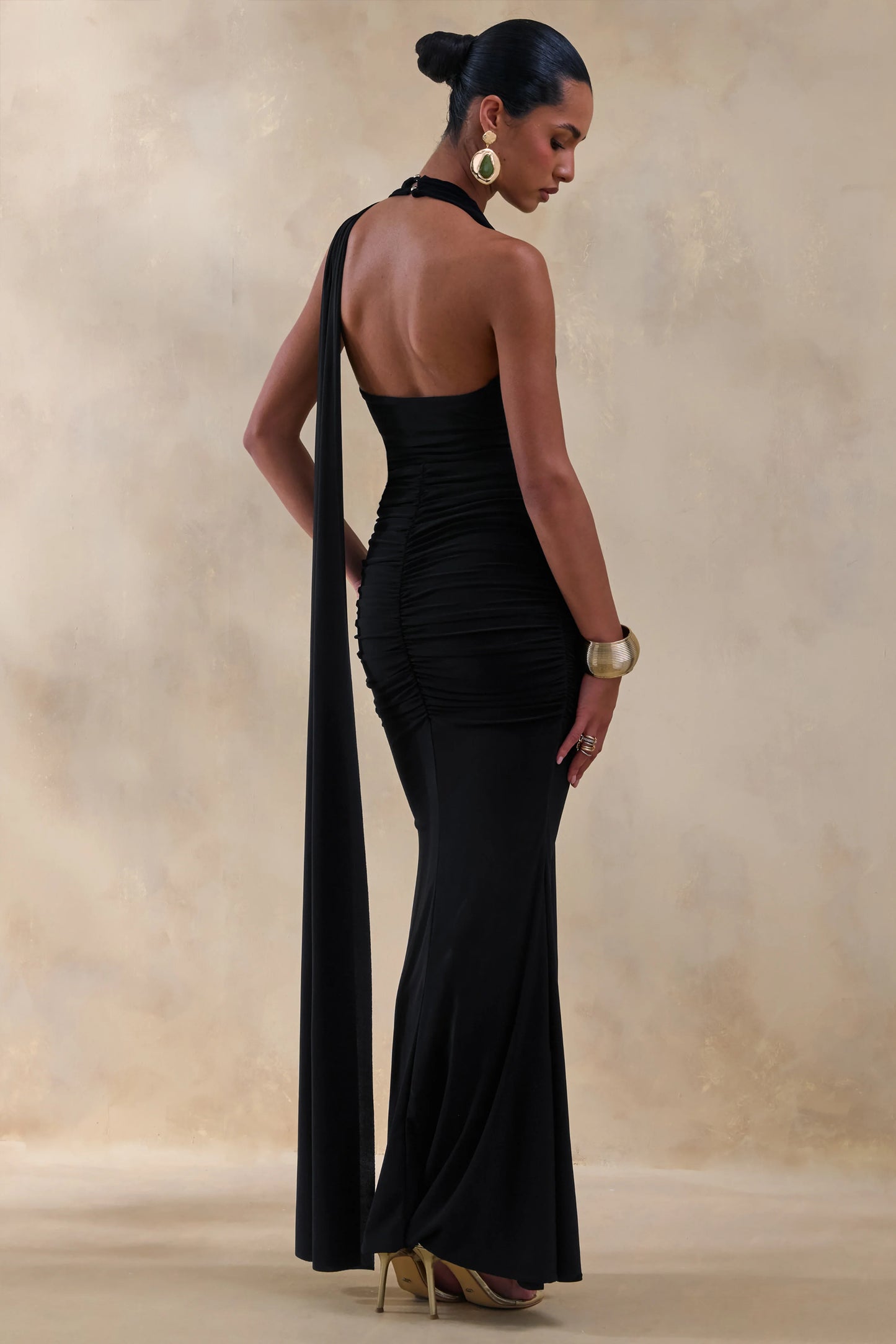 Roselani Black Halter-Neck Maxi Dress With Open-Back