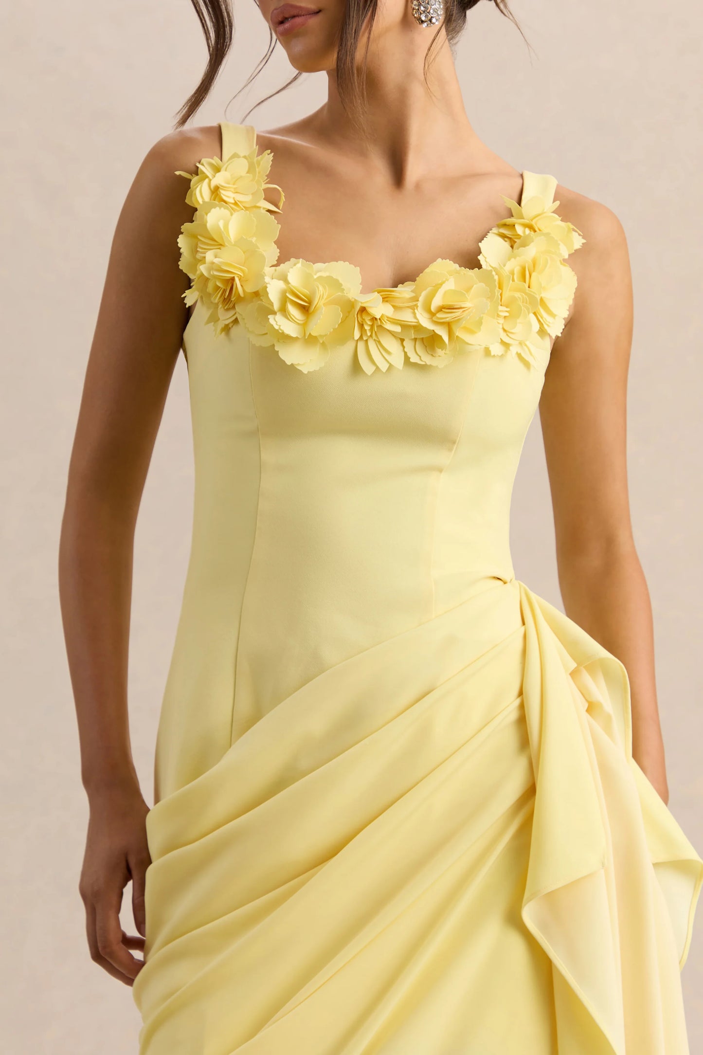 Letitia Lemon Scoop-Neck Embellished Wrap Midi Dress