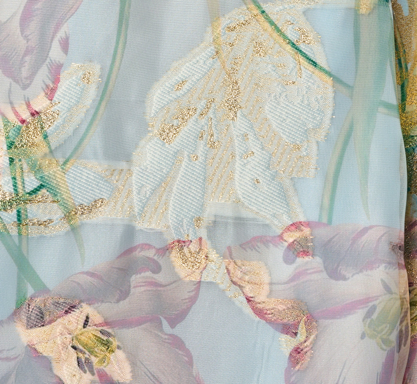 Off Shoulder Watercolor Floral Jacquard Ankle Dress In Blue Multi