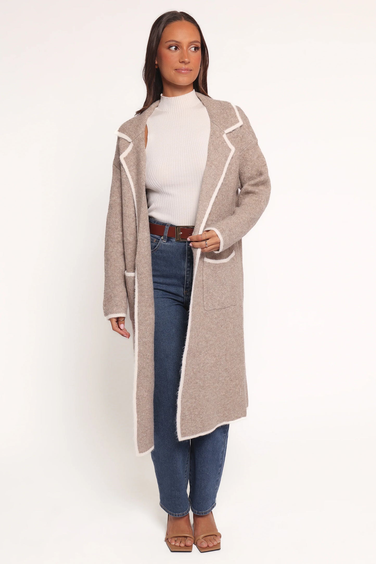 Katia Contrast Trim Coatigan - Beige