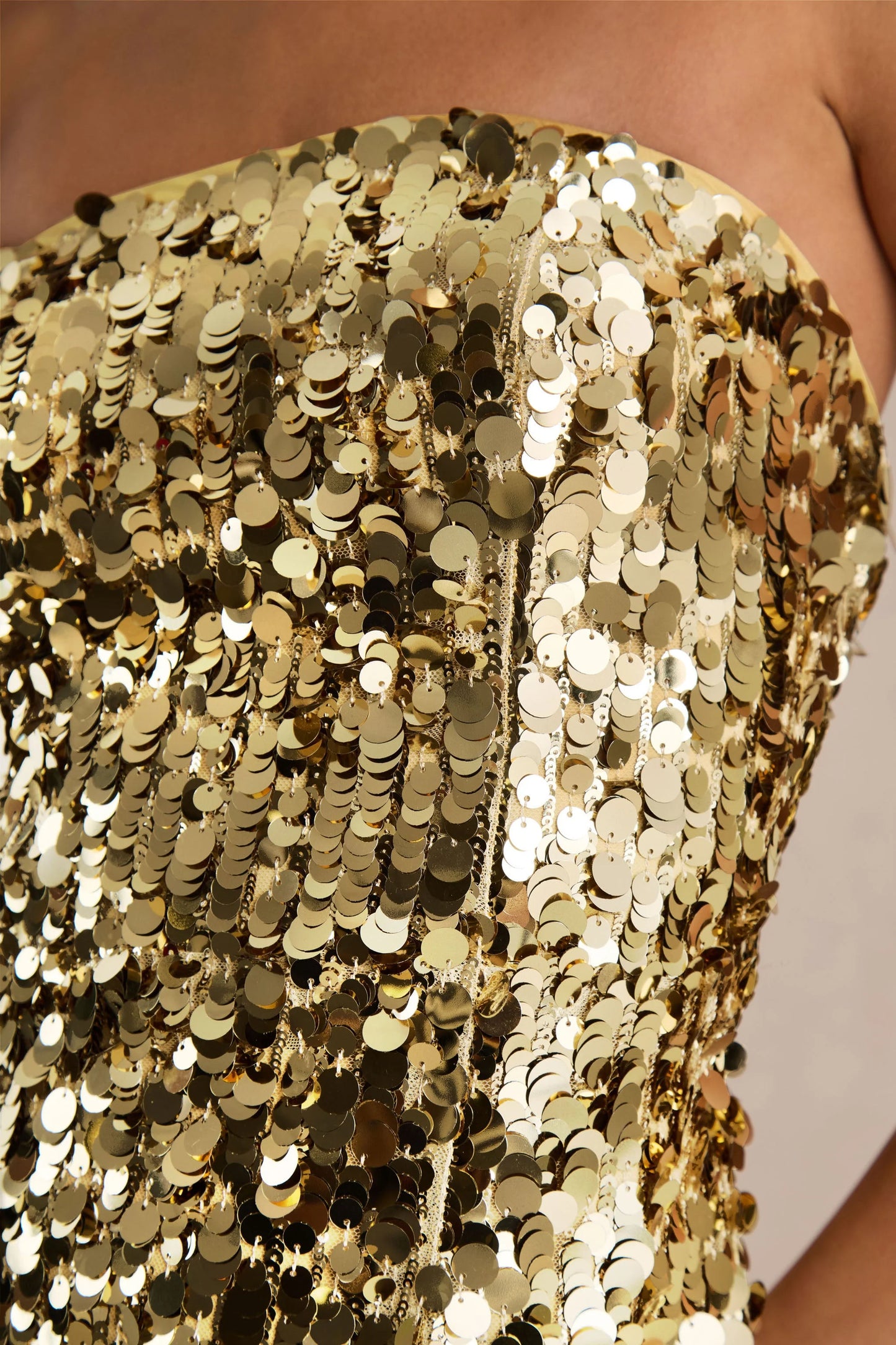 Nerea Gold Sequin Bandeau Maxi Dress With Front High-Split
