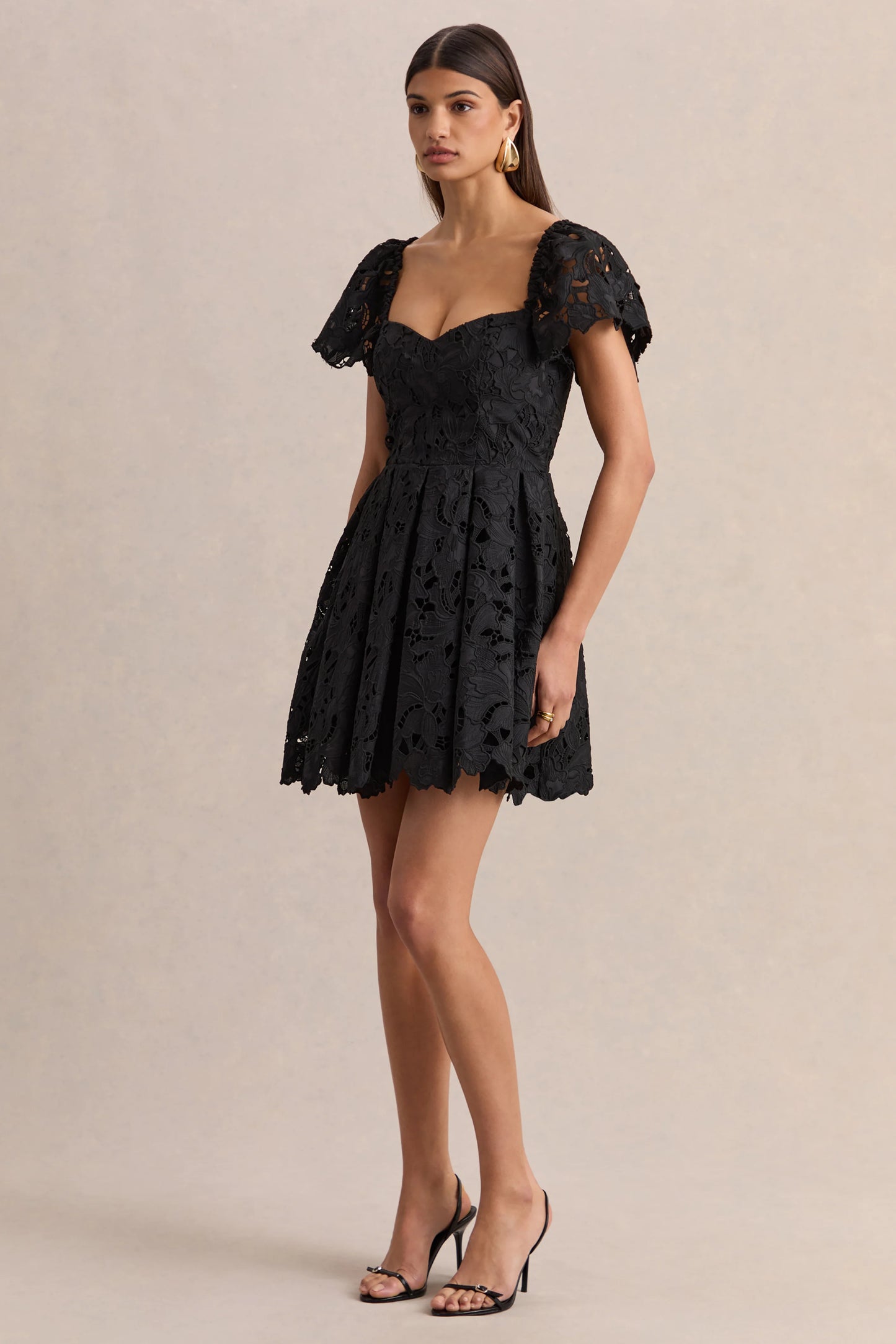 Vivi Black Lace Sweetheart-Neck Mini Dress