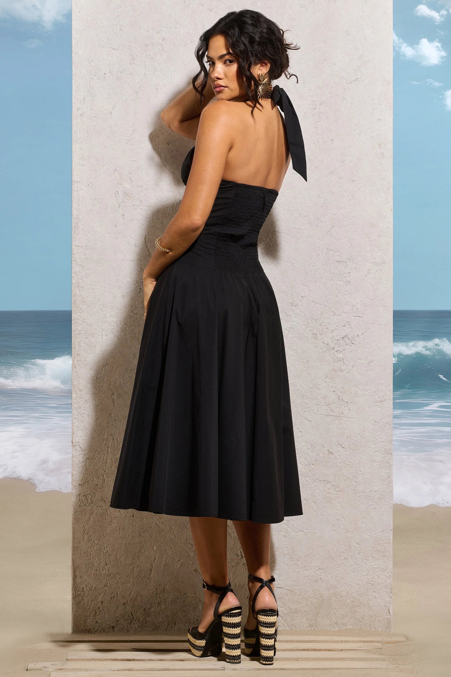 Saint-Malo Black Halter-Neck Midi Dress