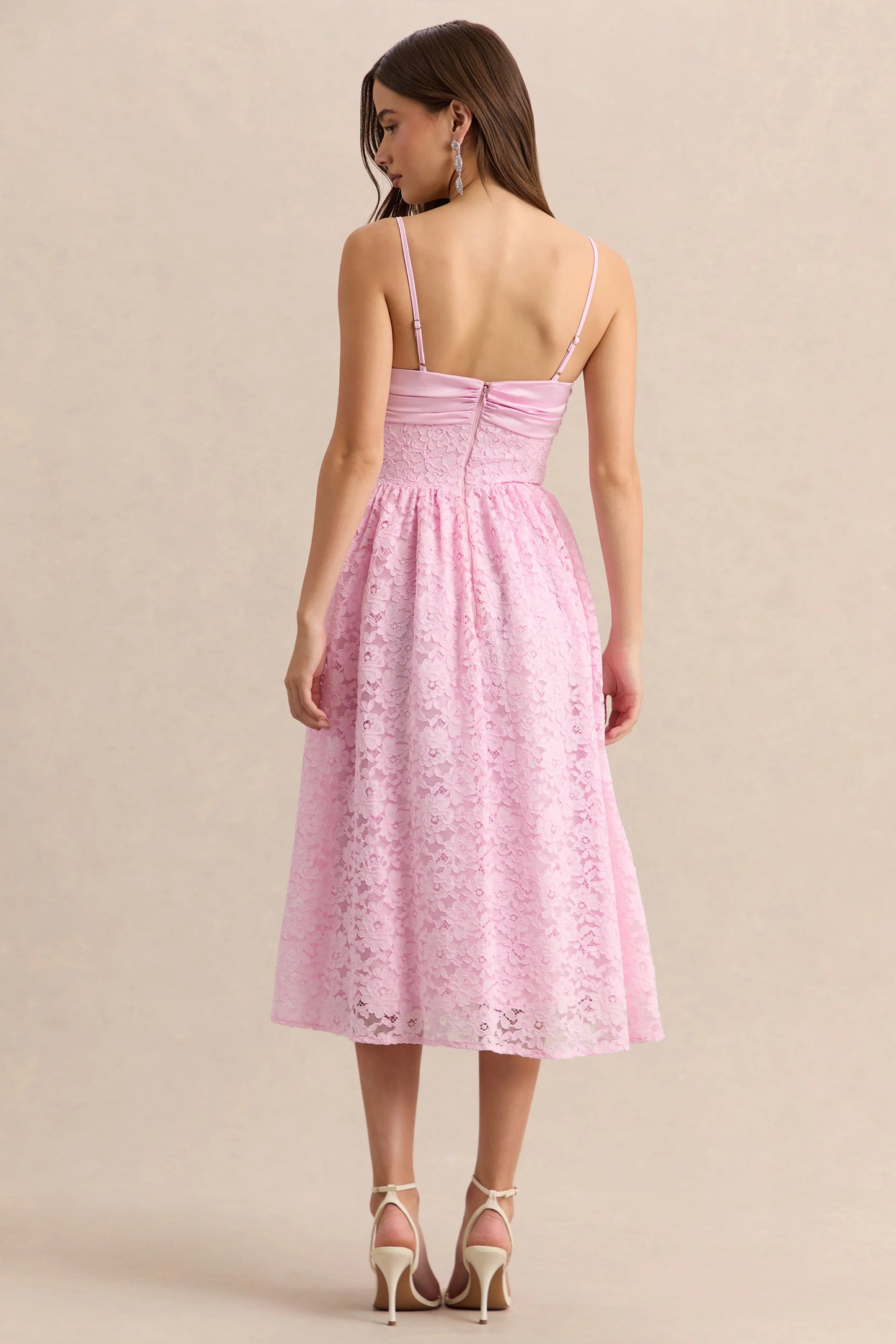 Gloriana Pink Lace Sweetheart-Neck Midi Dress