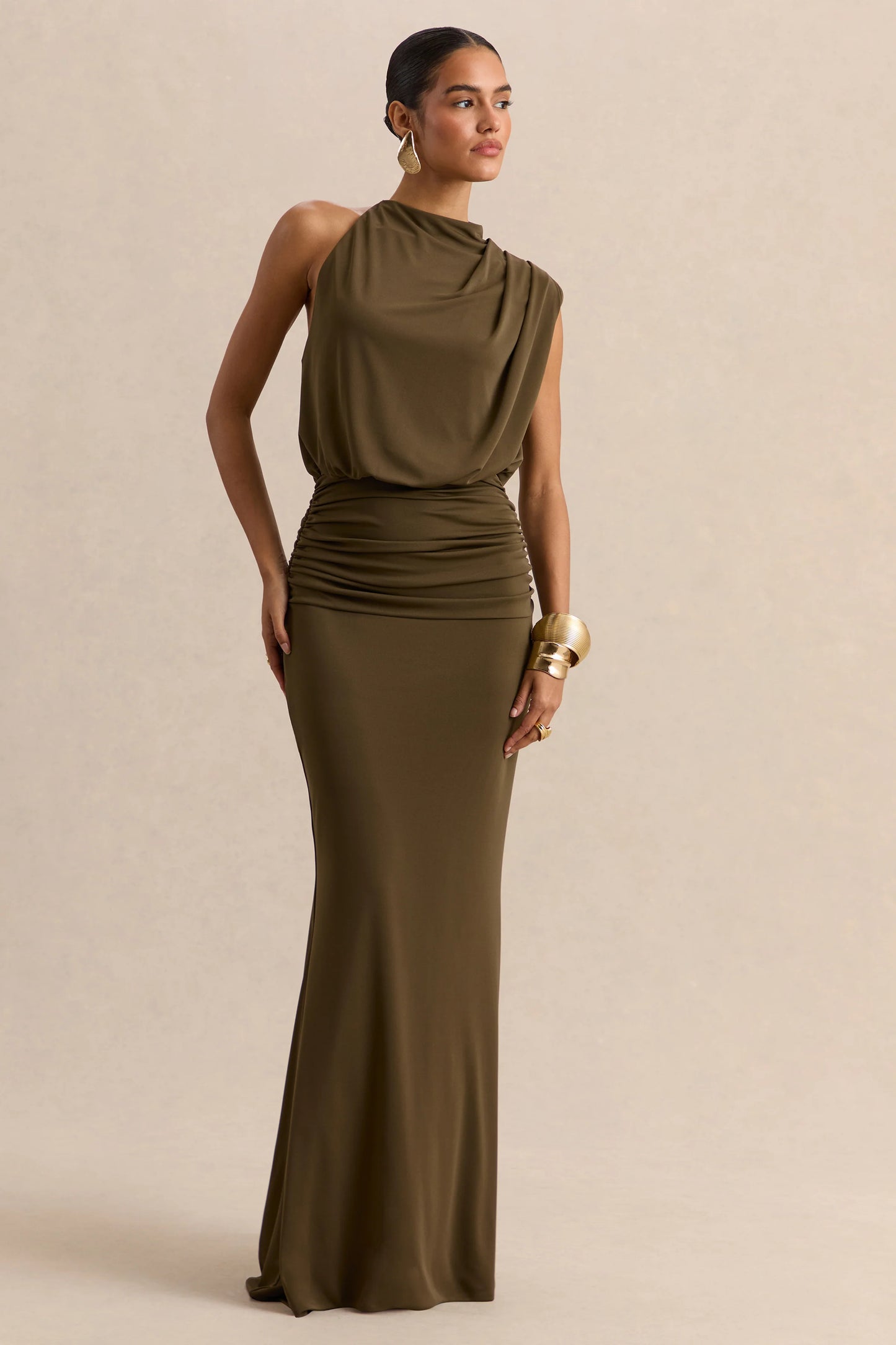 Umaira Khaki High-Neck Maxi Dress