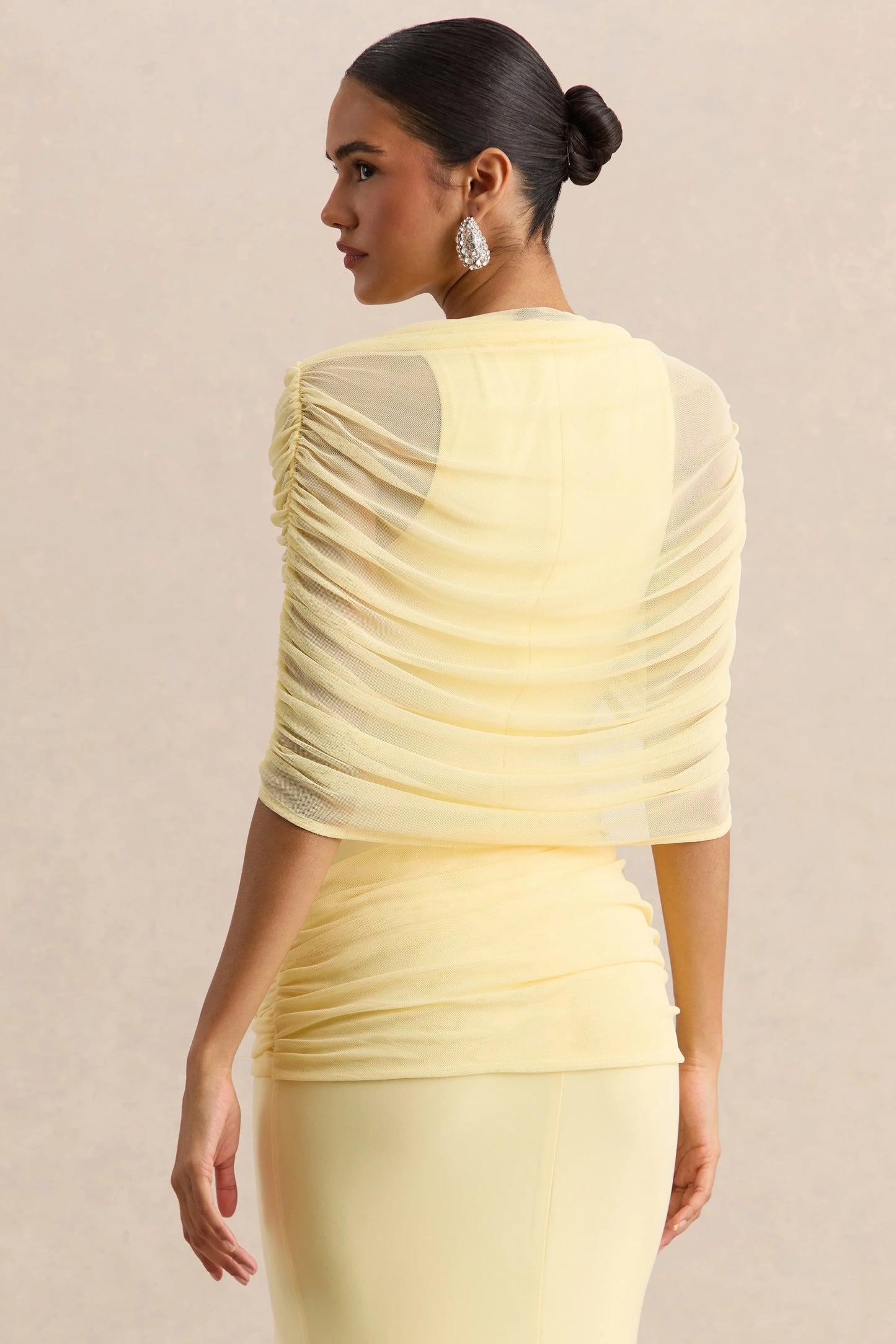 Mirene Lemon Round-Neck Maxi-Dress With Gathered-Detailing And Sash