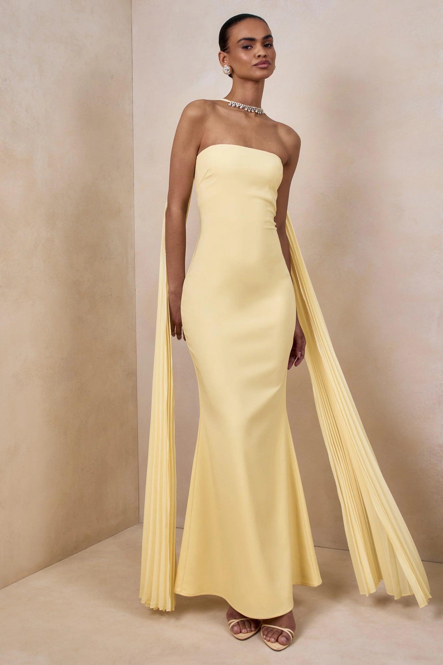 Avery Lemon Bandeau Maxi Dress With Embellished Scarf
