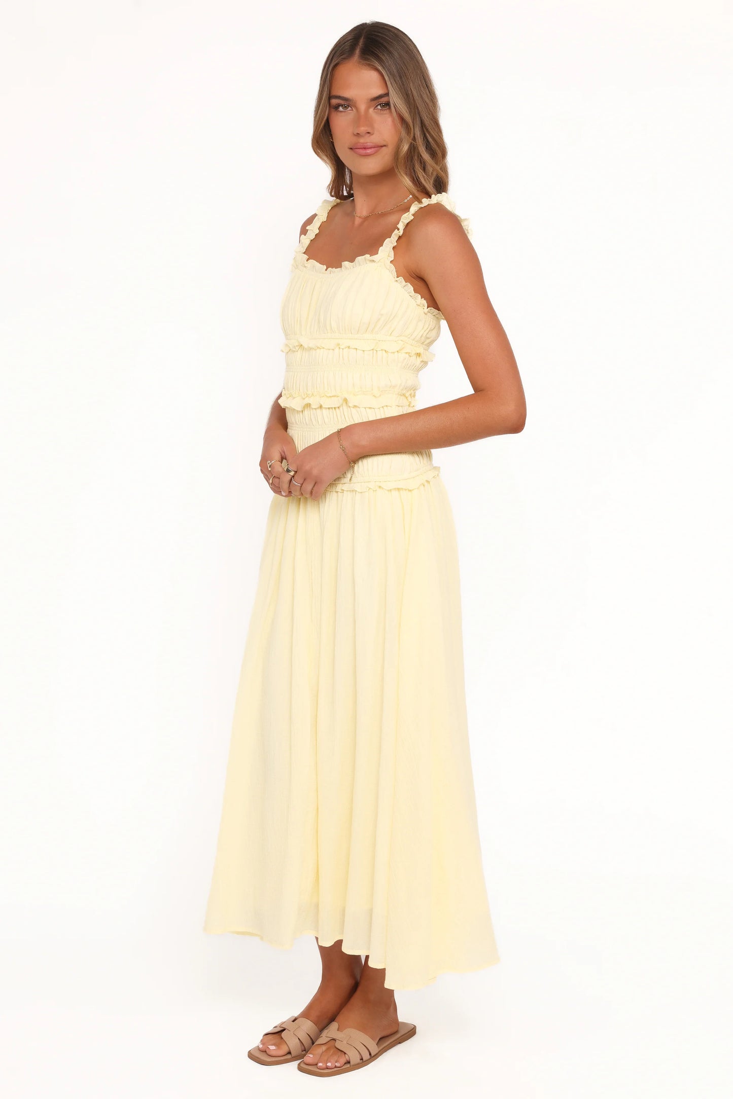 Enola Gather Midi Dress - Yellow