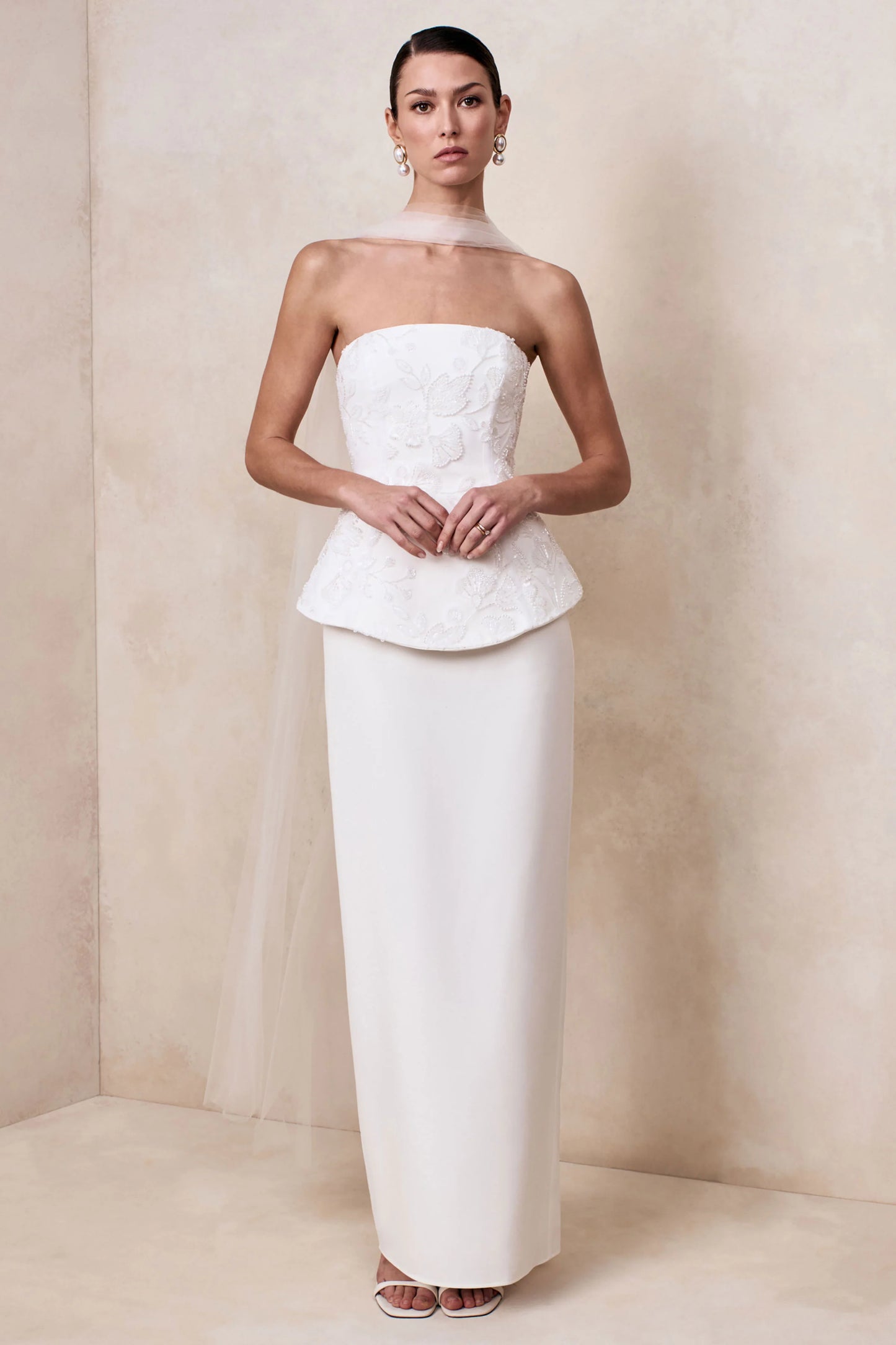 Naira White Satin Bandeau Corset Maxi Dress