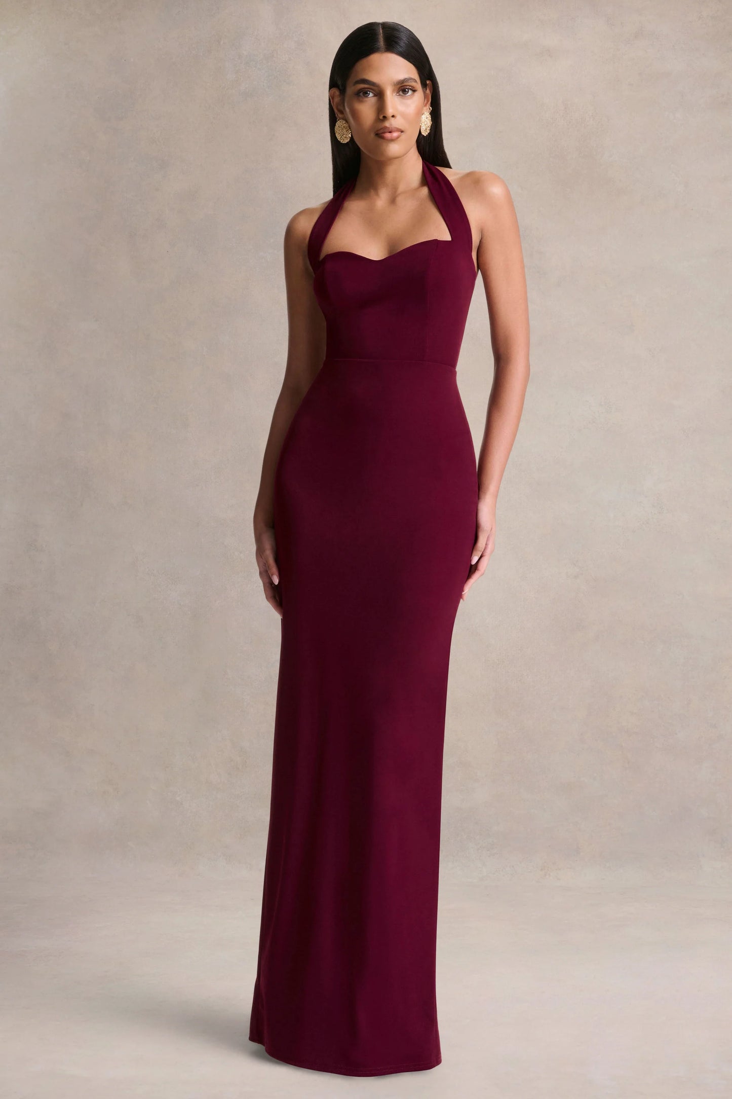Robyn Burgundy Sweetheart-Neck Maxi Dress