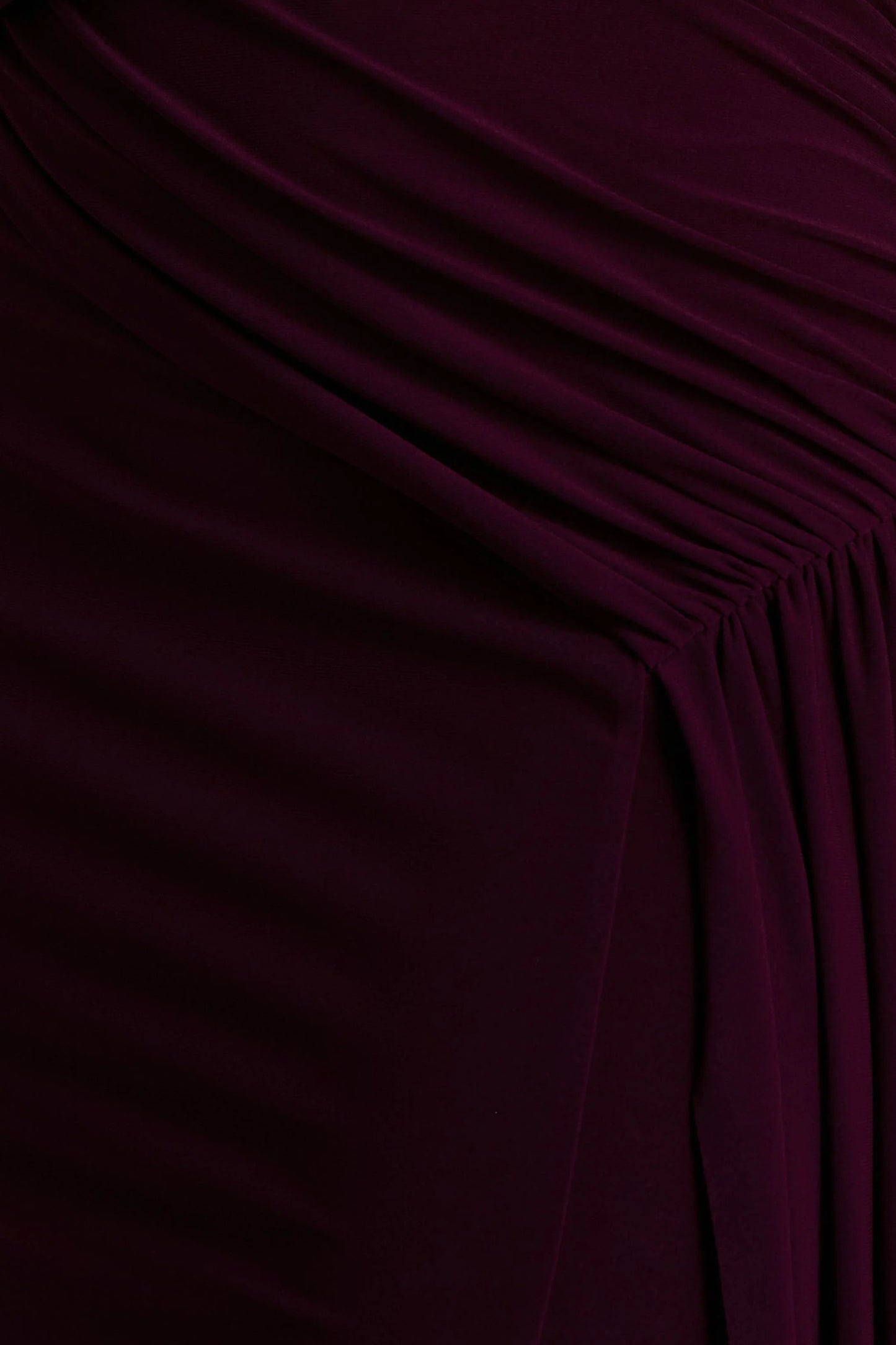 Aurelia Dark Plum High-Neck Wrapped Maxi Dress With One-Cape Sleeve