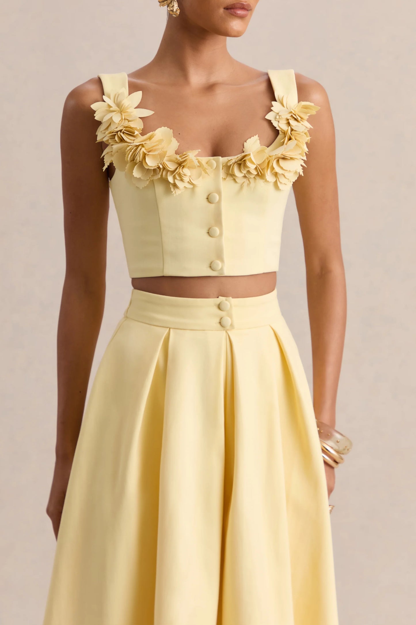 Caprielle Lemon Scoop-Neck Crop-Top With Corsage Detailing
