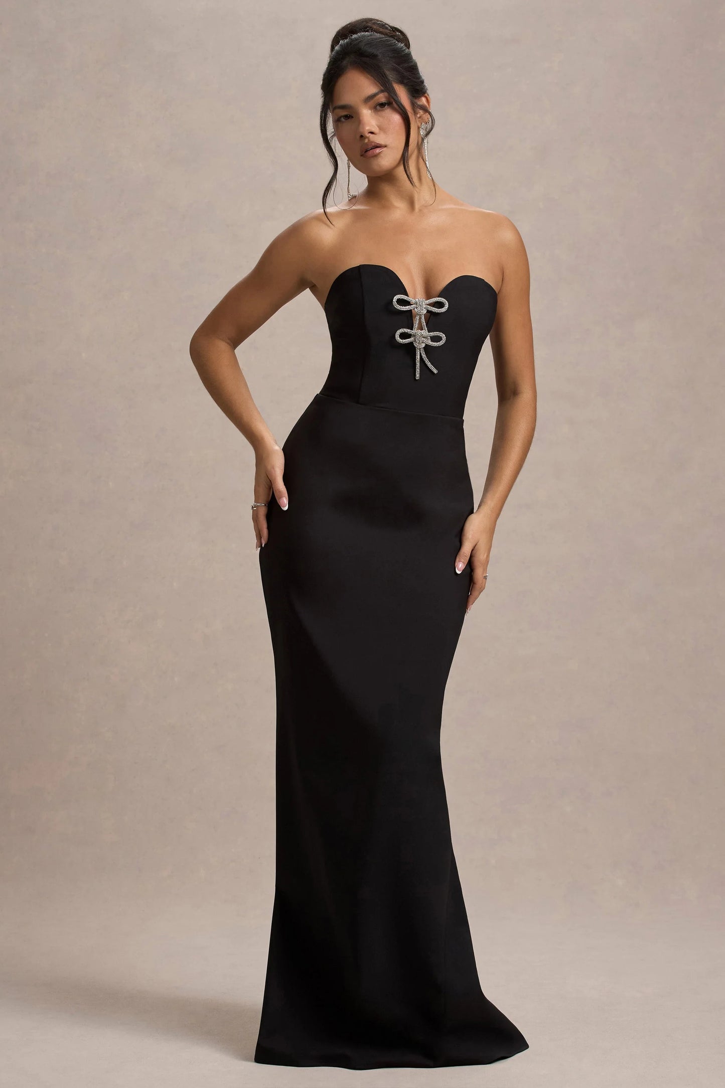 Molly Black Strapless Sweetheart Maxi Dress With Bows
