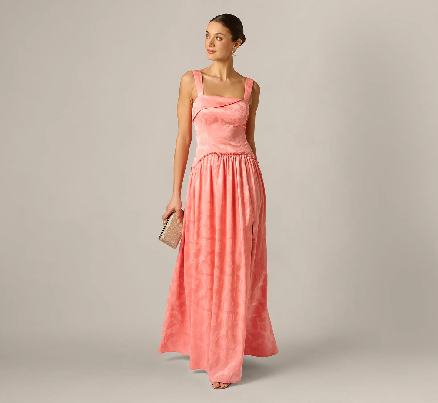 Drop Waist Butterfly Jacquard Gown In Coastal Sun