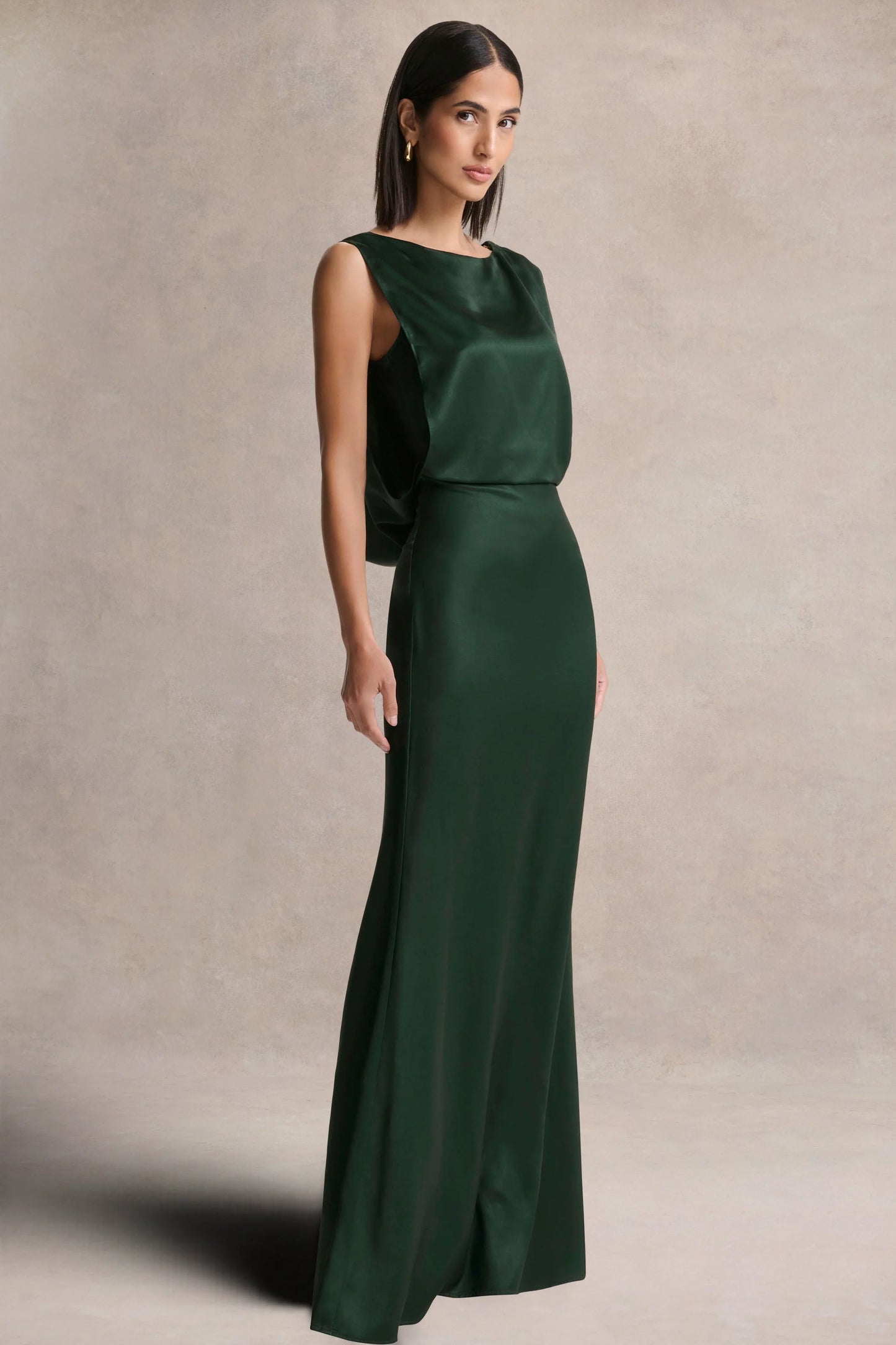 Stacey Dark Green Slashed-Neck Maxi Dress With Open-Back And Embellished Detail