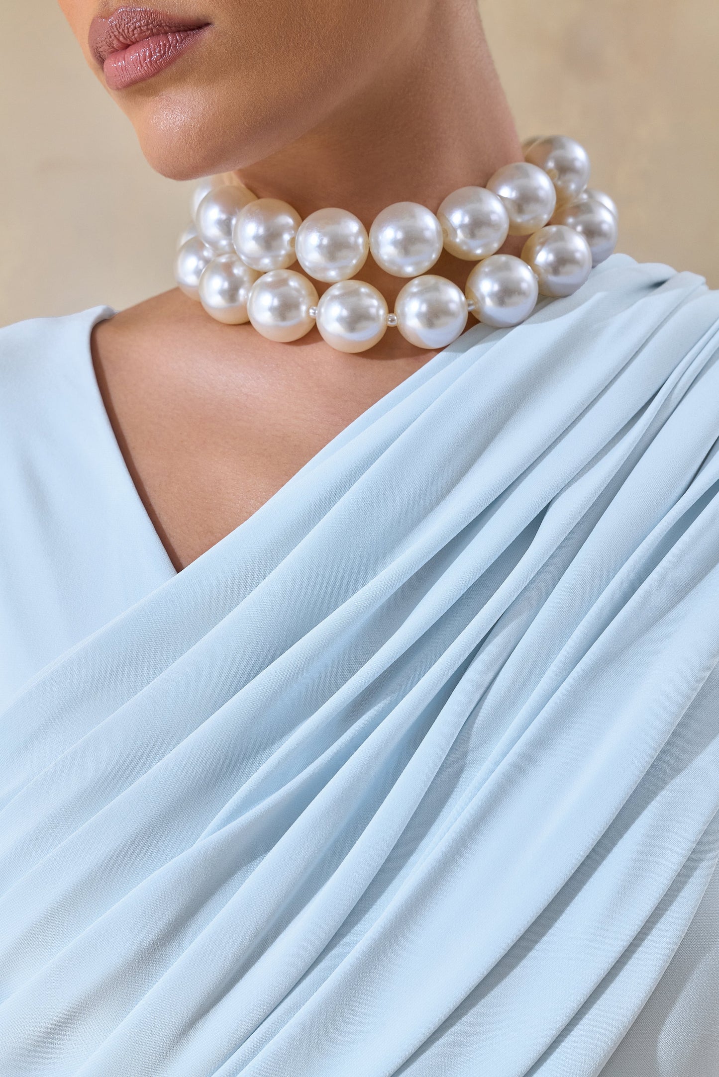 Rubelle Powder Blue Asymmetric-Neck Maxi Dress With Draped-Detailing