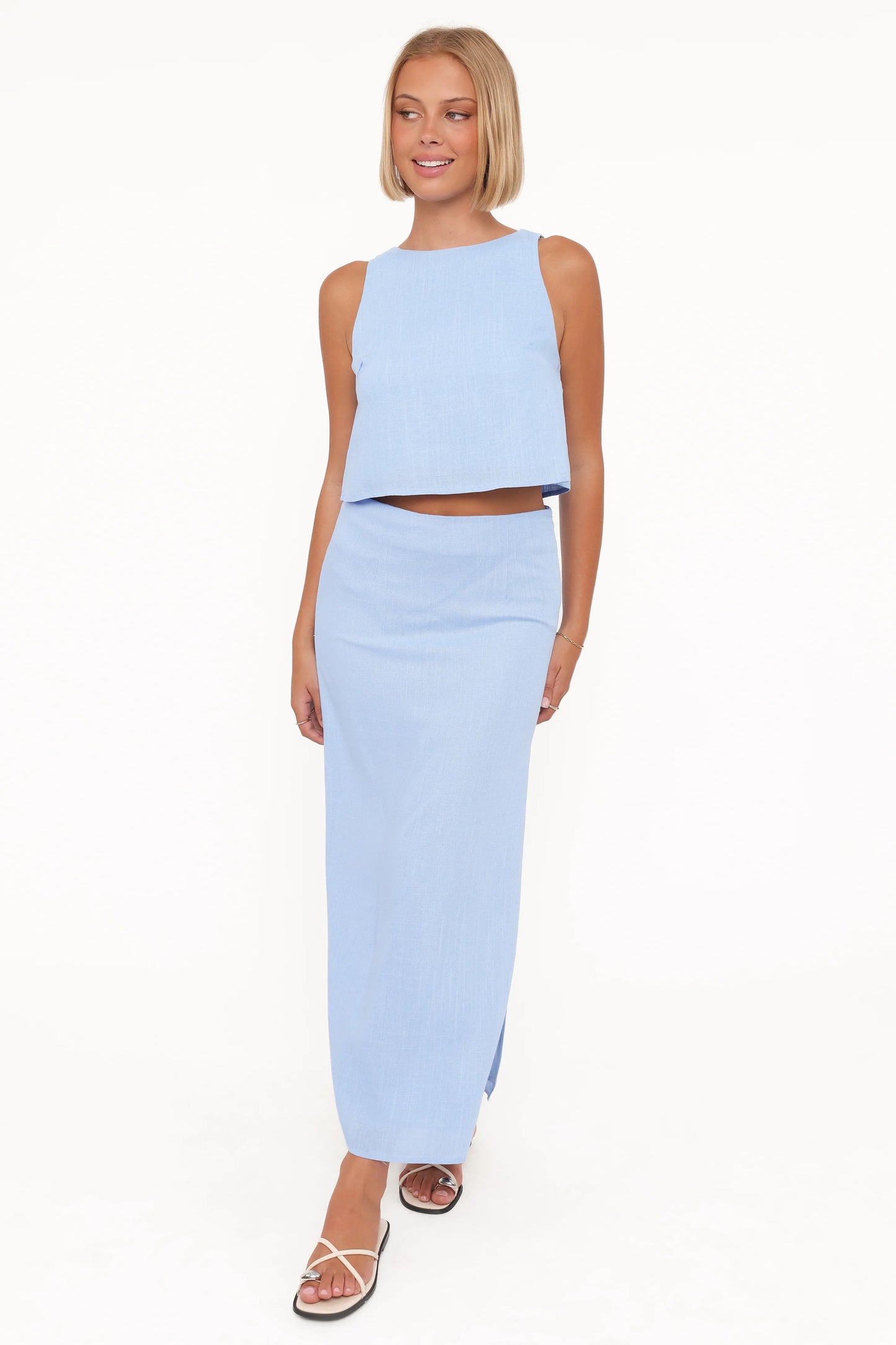 Madison Linen Cropped Tank - Blue