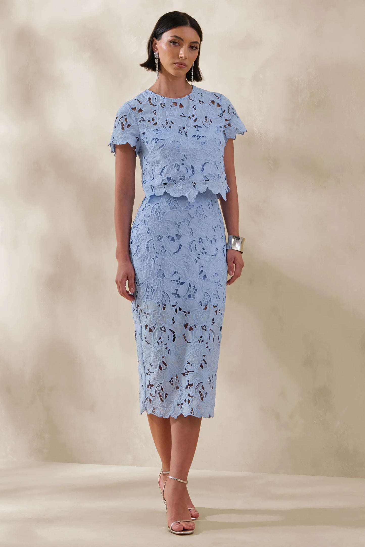 Ina Powder Blue Lace Crew-Neck Crop-Top