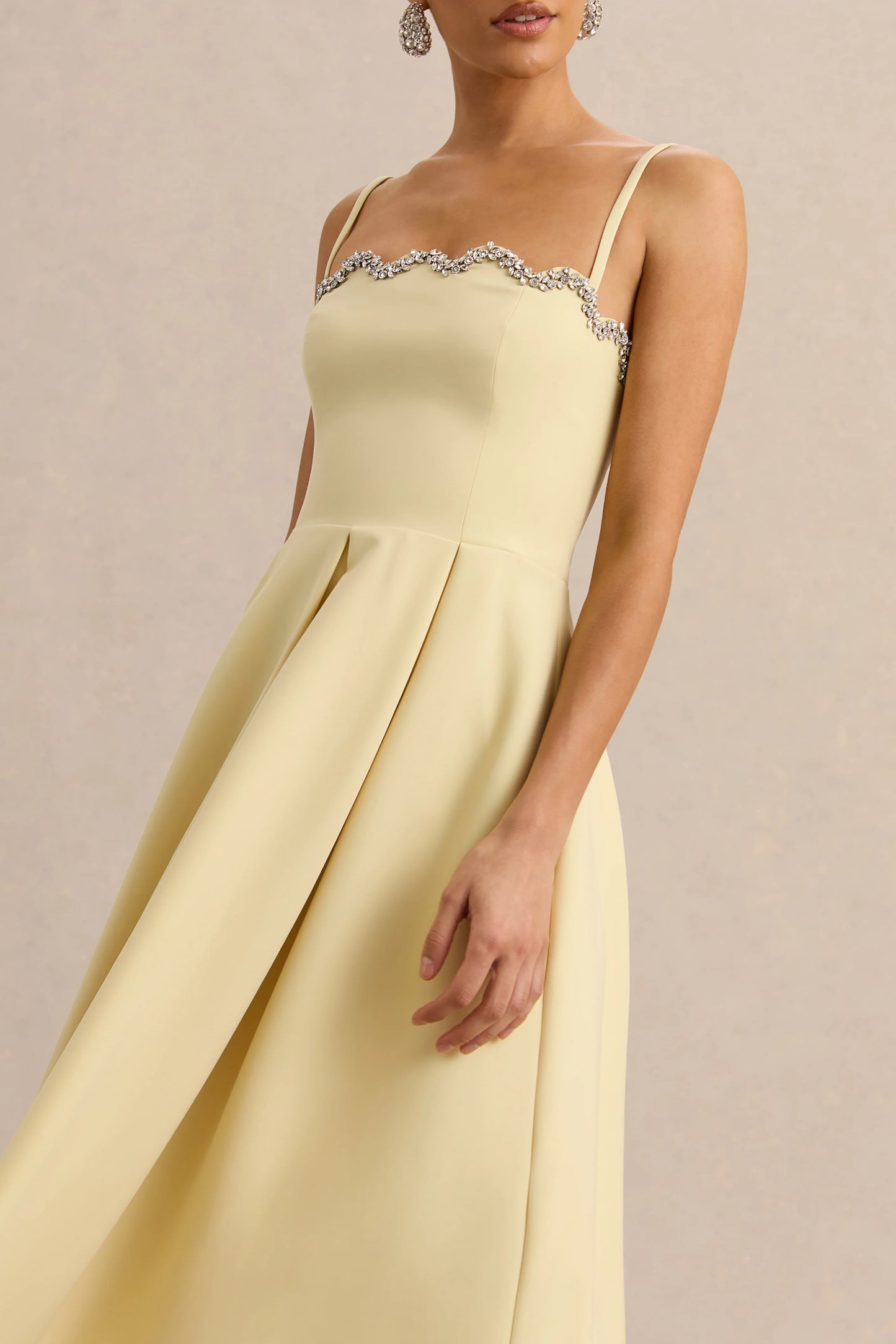 Evoria Lemon Scalloped Square-Neck Midi Dress