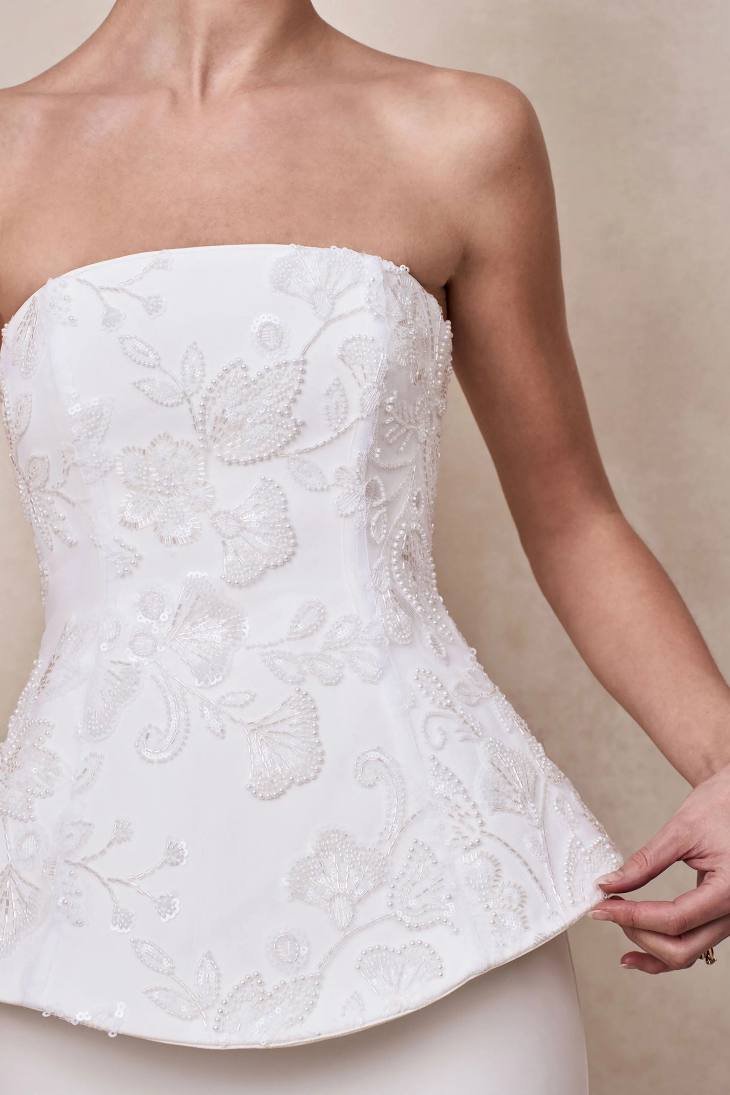 Naira White Satin Bandeau Corset Maxi Dress