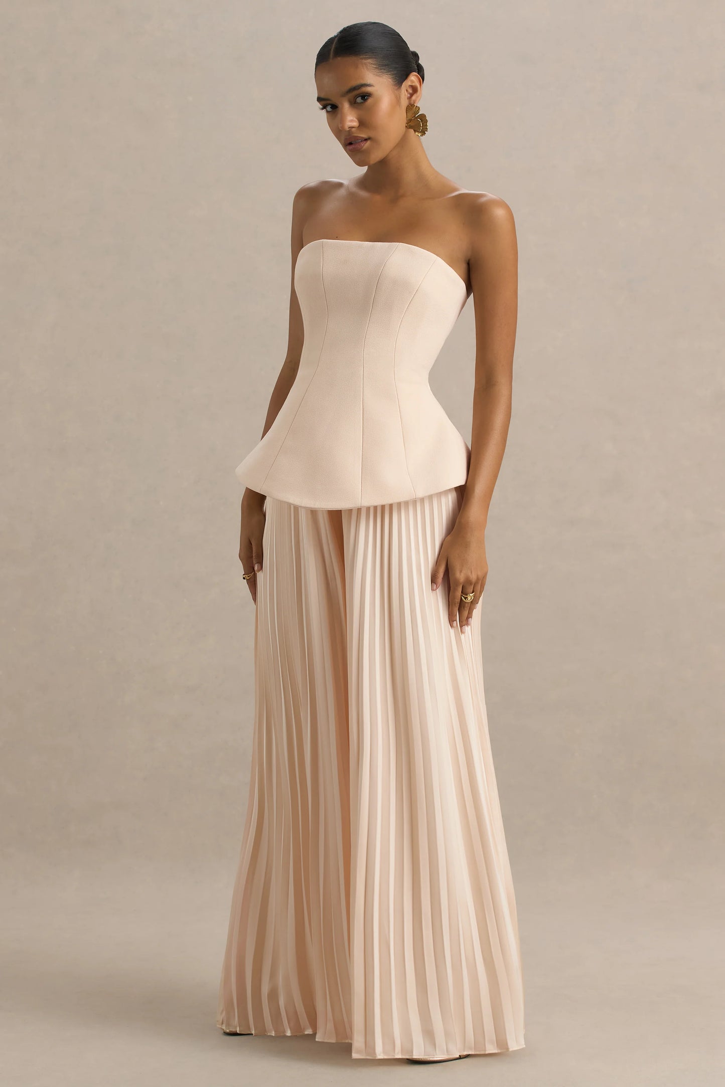 Feeling Good Nude Bandeau Jumpsuit With Pleated Trouser
