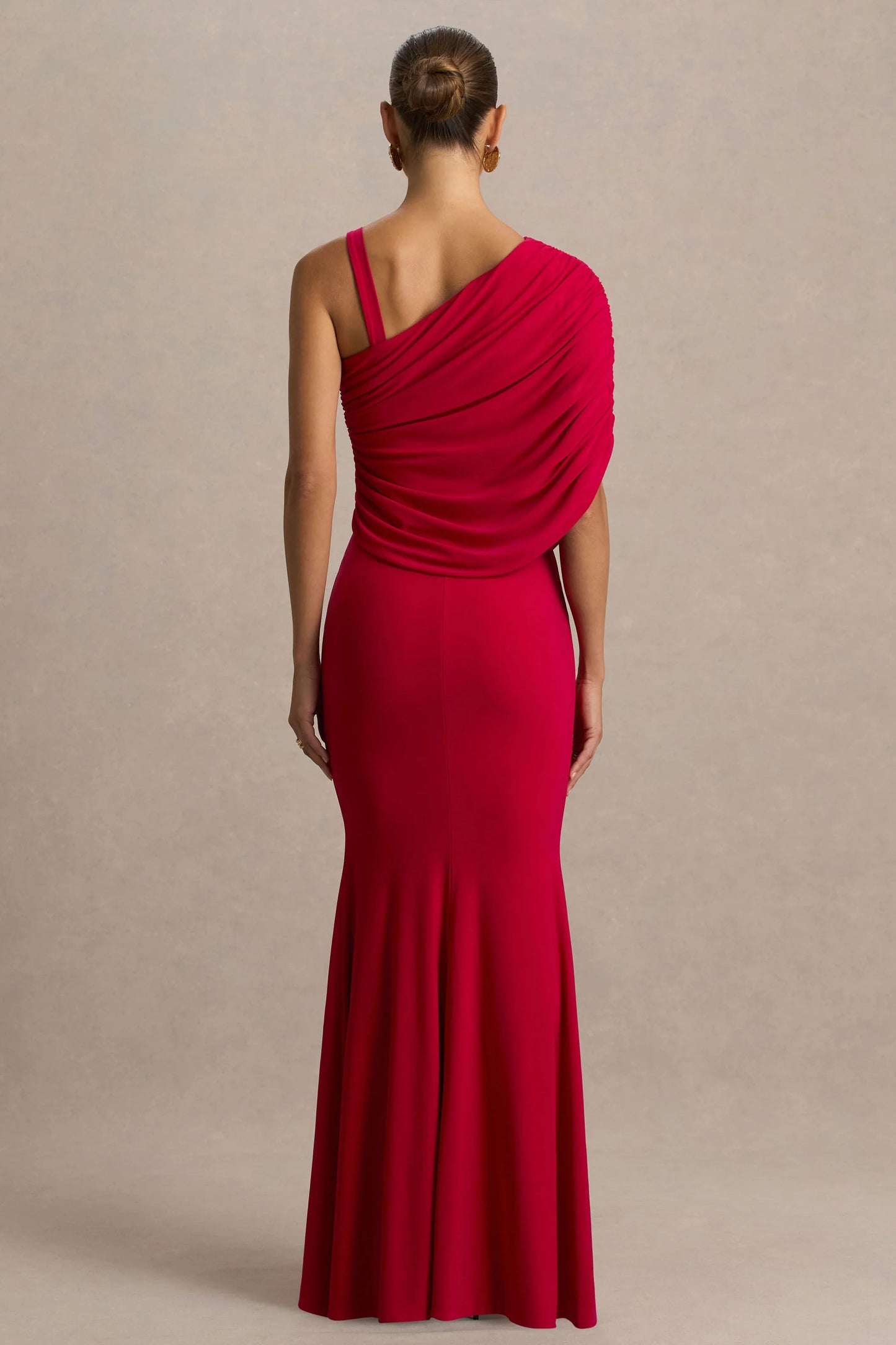 Sylvie Red Asymmetric-Neck Maxi Dress