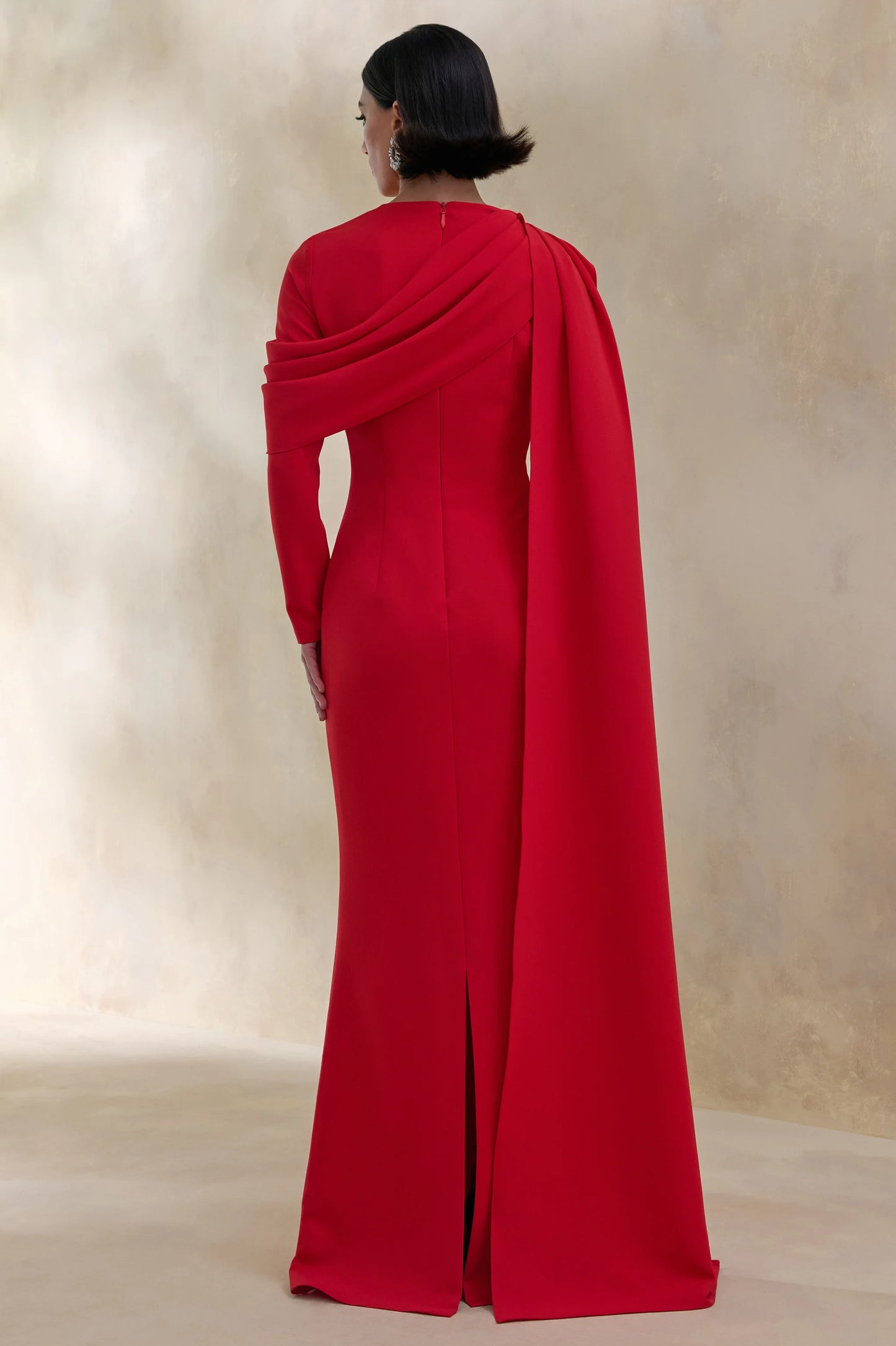 Heliora Red V-Neck Maxi Dress With Sash And Draped-Detail
