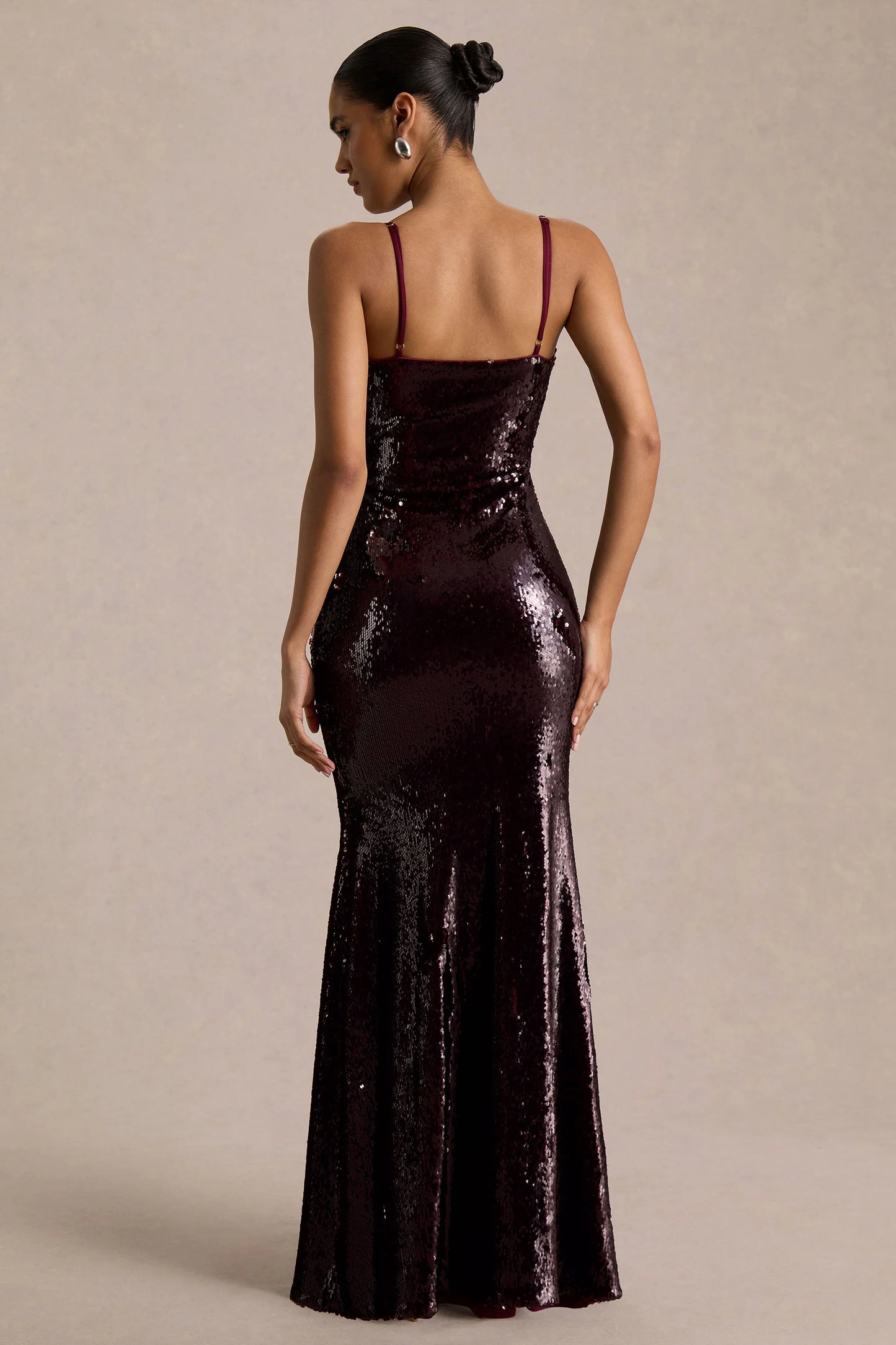 Lenor Burgundy Plunge-Neck Maxi Dress