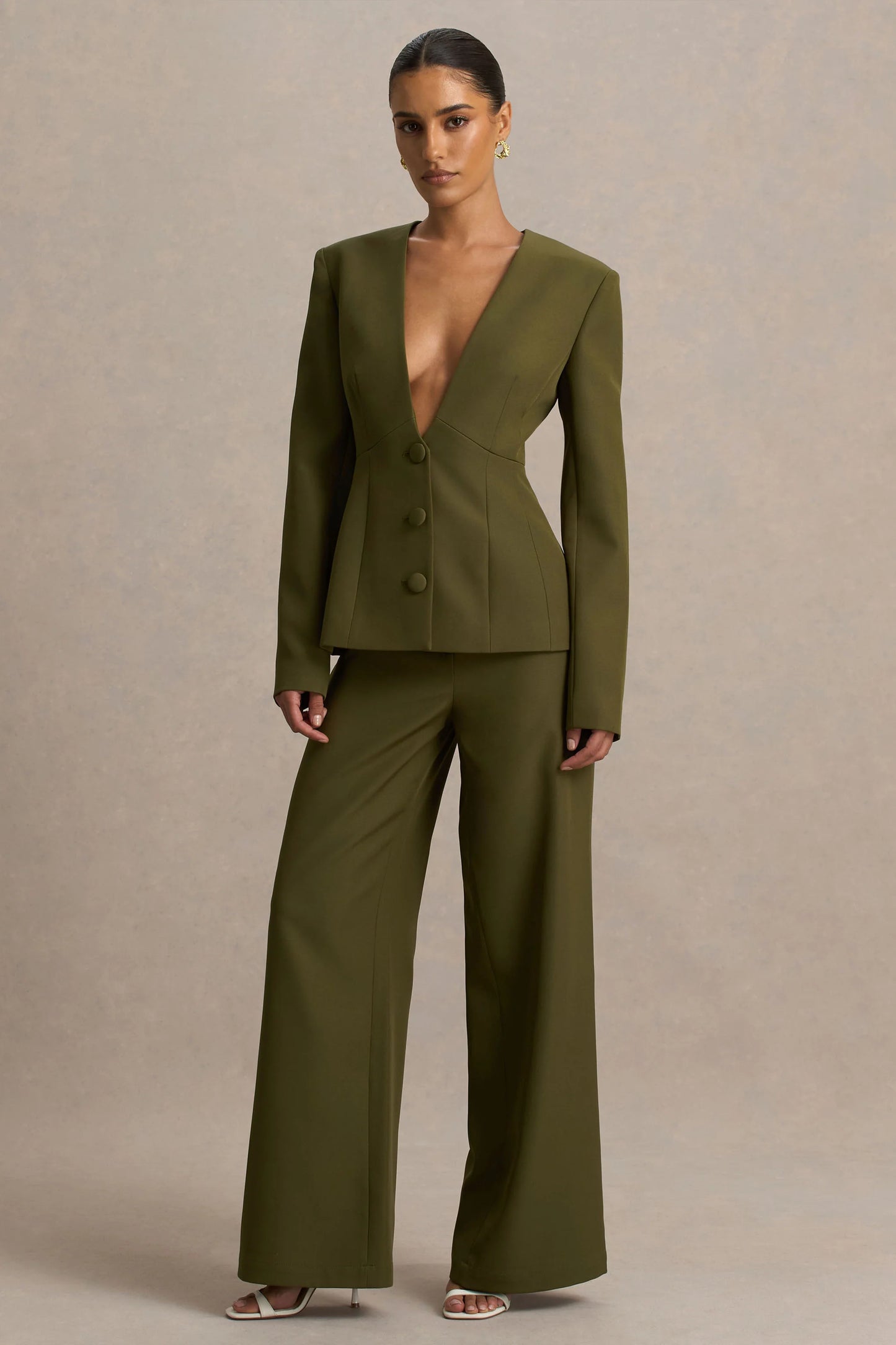 Silvia Olive Straight-Leg Trousers