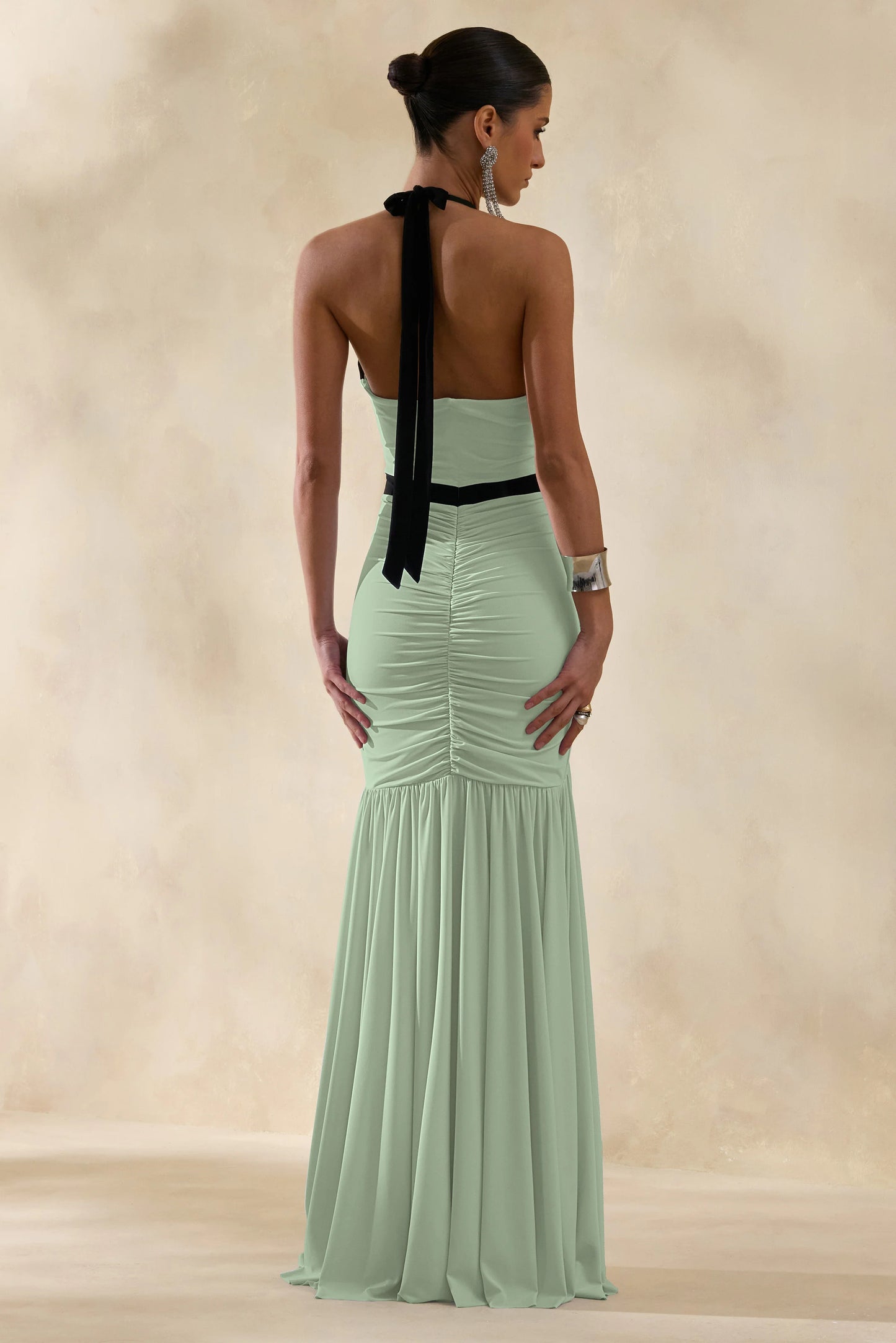 Cosmina Mint Plunge-Neck Maxi Dress With Bow-Detail