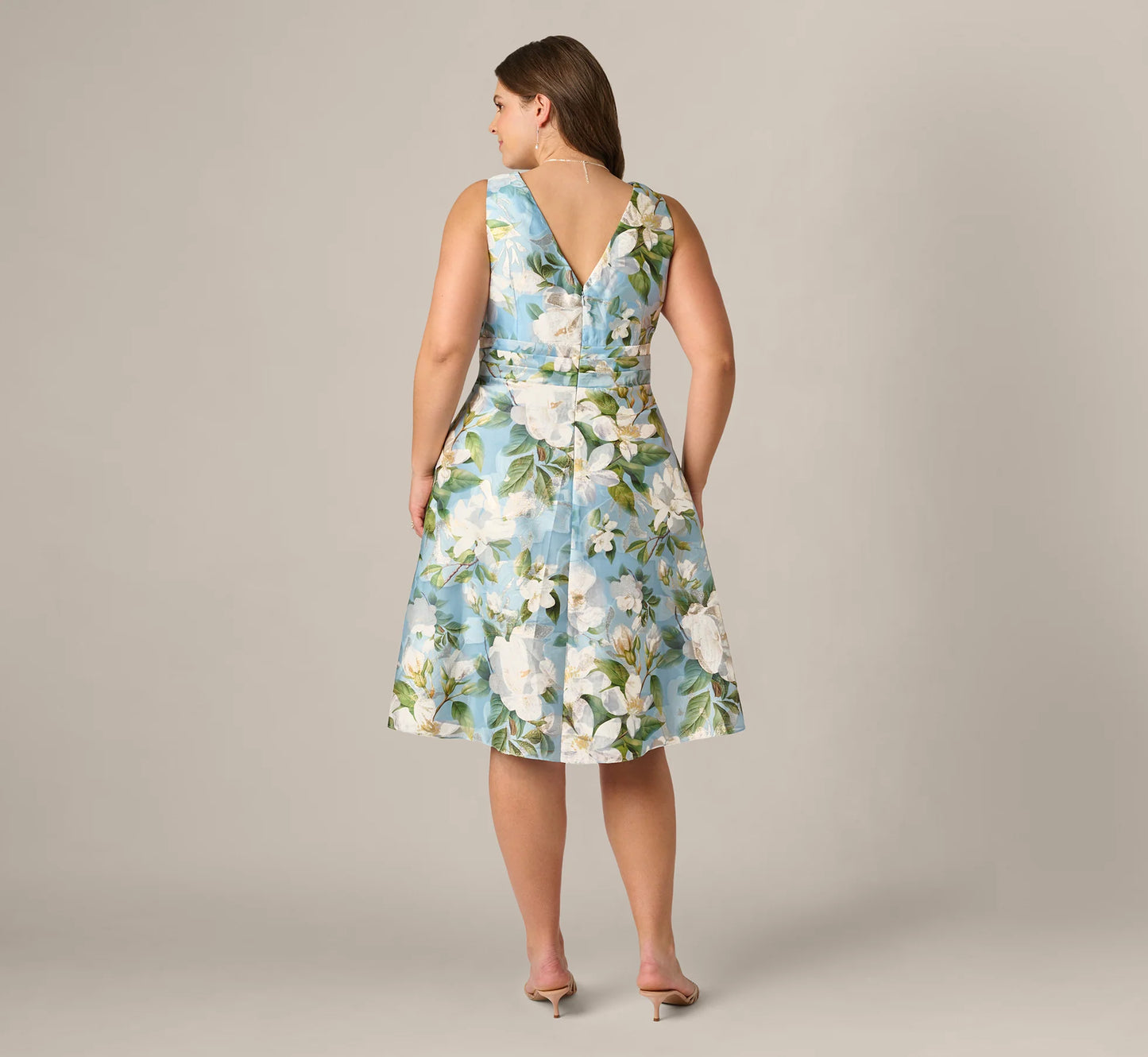 Plus Size Magnolia Floral Jacquard A Line Midi Dress In Blue Multi