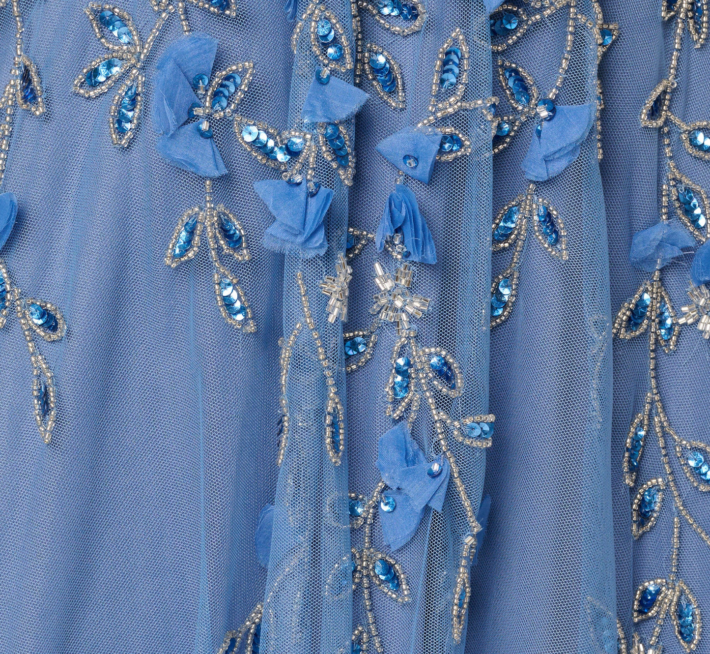 One Shoulder 3D Floral Beaded Ankle Dress In French Blue