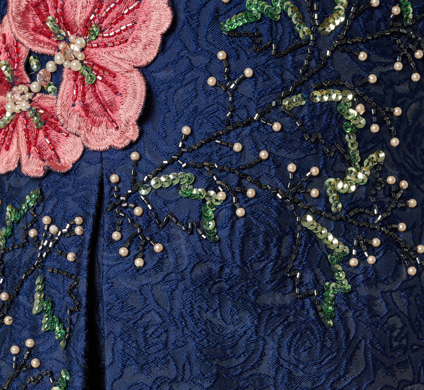 Jacquard Floral Beaded Fit And Flare Midi Dress In Midnight Multi