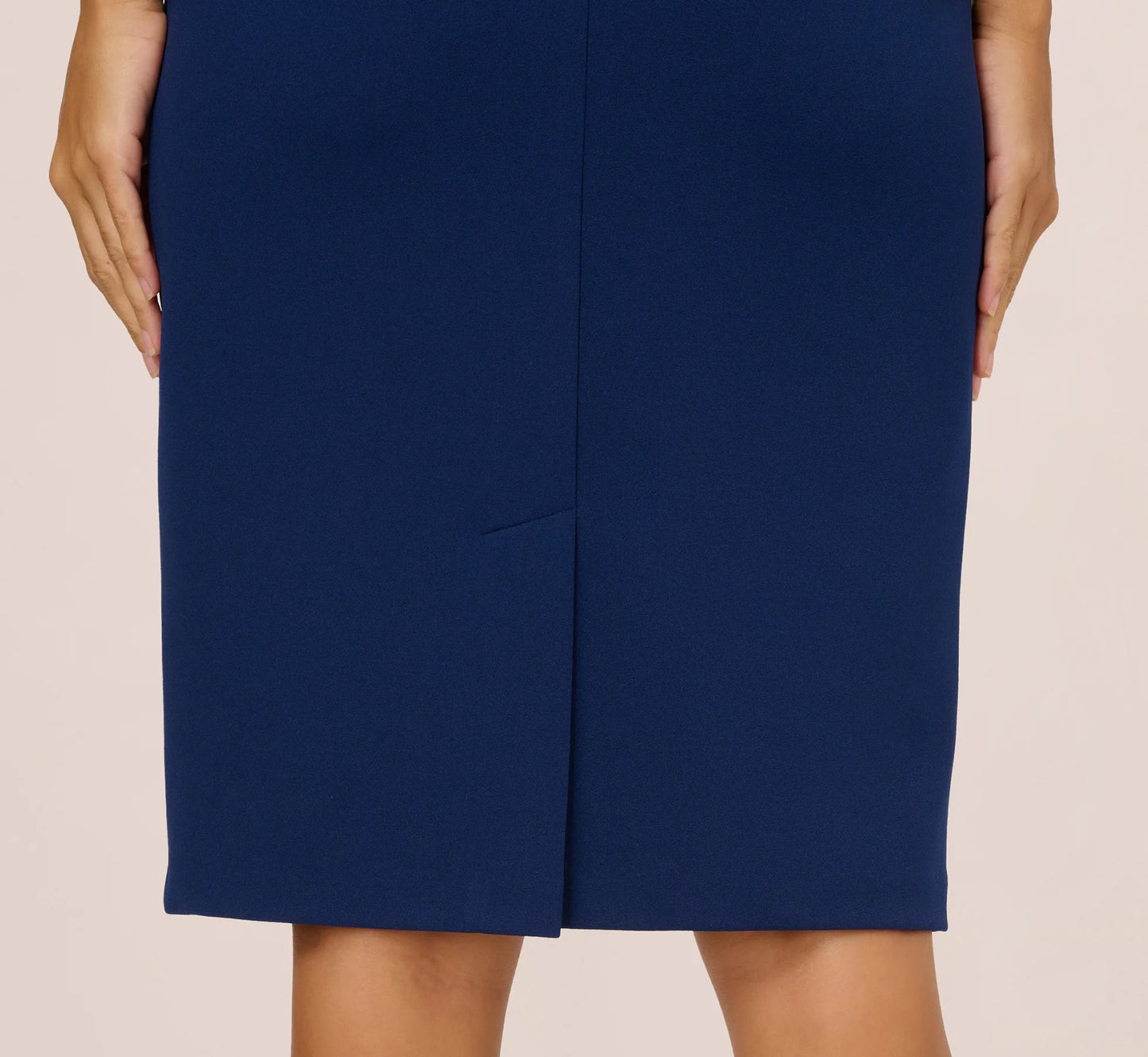 Short Sleeve Bow Waist Sheath Dress In Navy Sateen