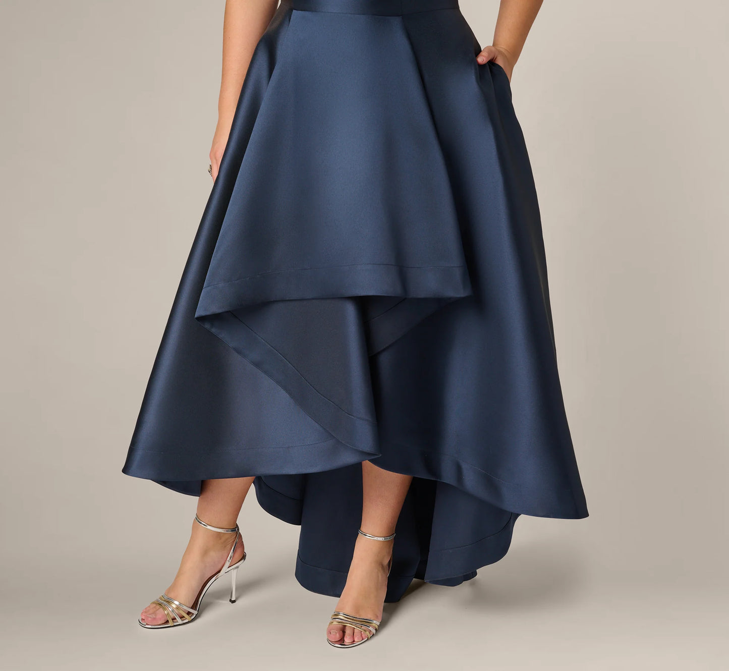 Plus Size One Shoulder Draped Mikado High Low Gown In Midnight