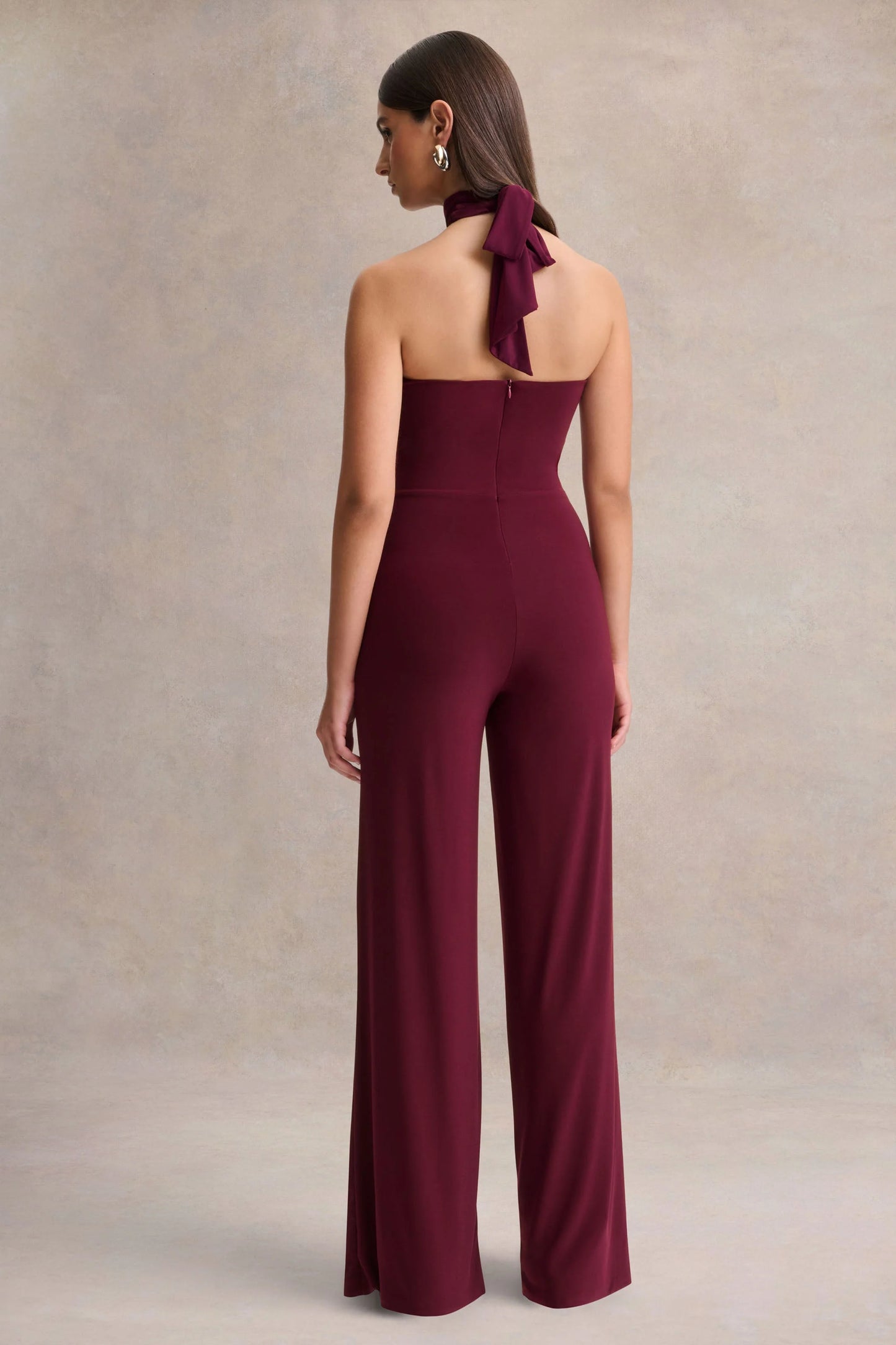 Gwen Burgundy High-Neck Jumpsuit With Gold-Detail