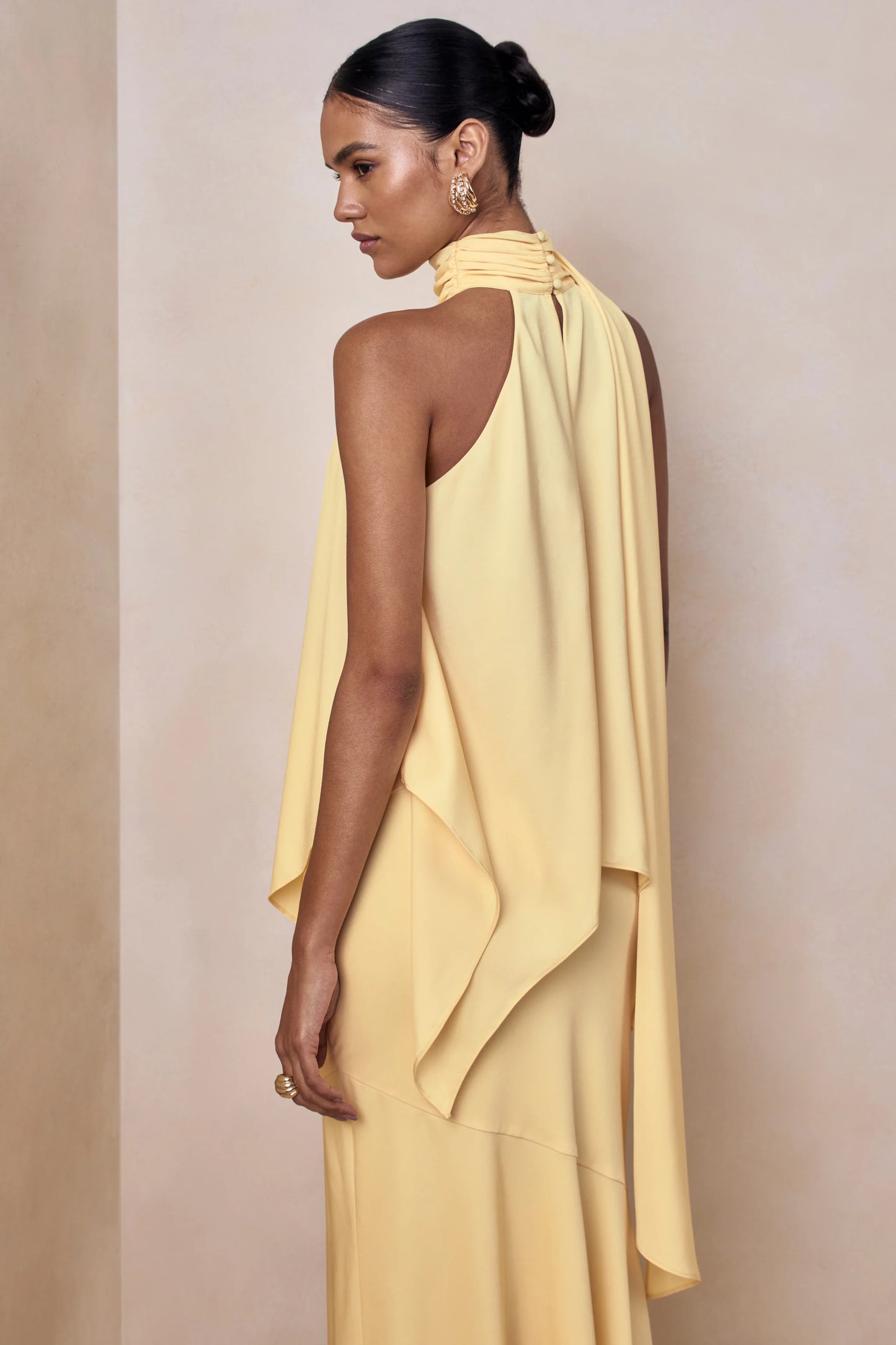 Sancelle Lemon Matte Satin Halter-Neck Top