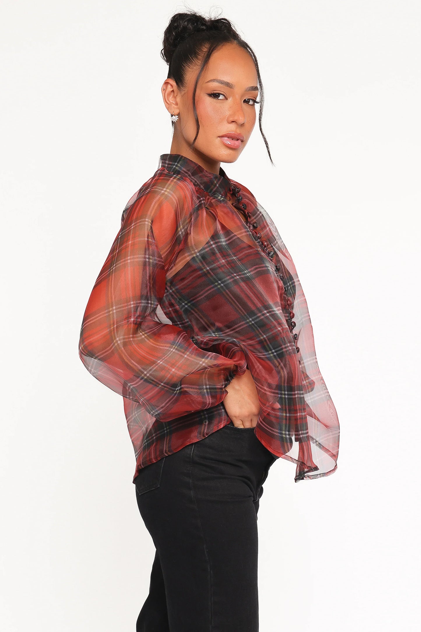 Marni Organza Top - Red Plaid