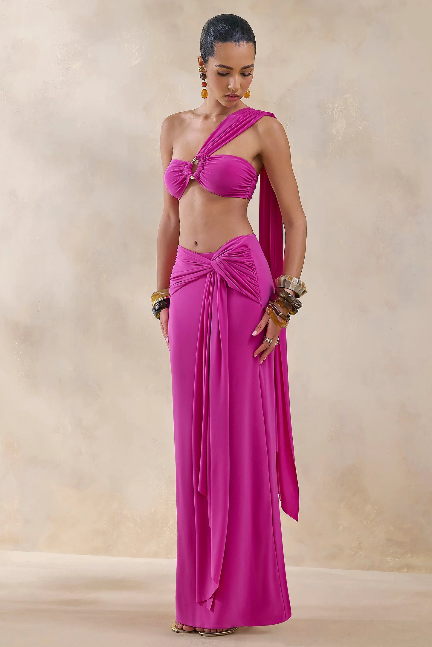 Azura Hot Pink Wrap Maxi Skirt With Sash