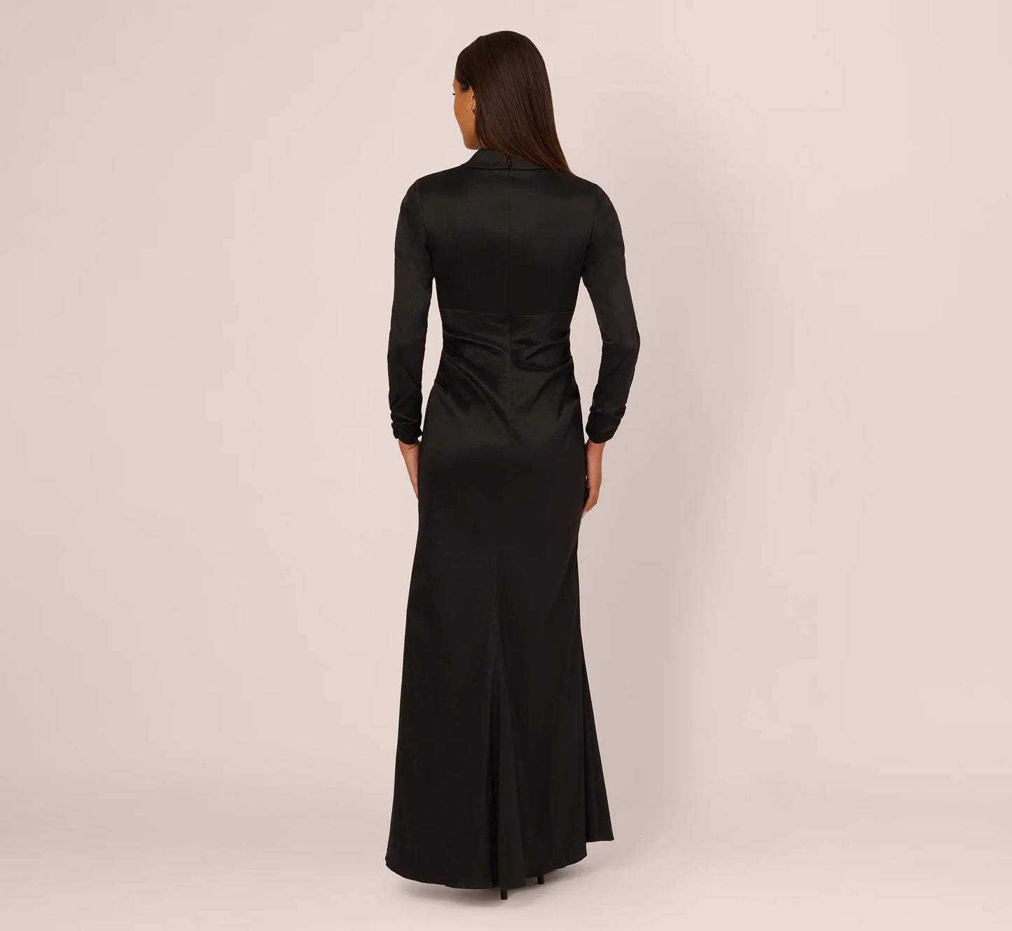 Long Sleeve Taffeta Tuxedo Gown In Black