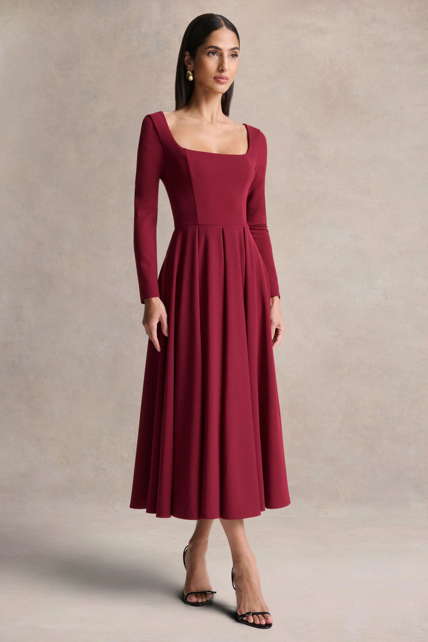 Alison Burgundy Square-Neck A-Line Midi Dress