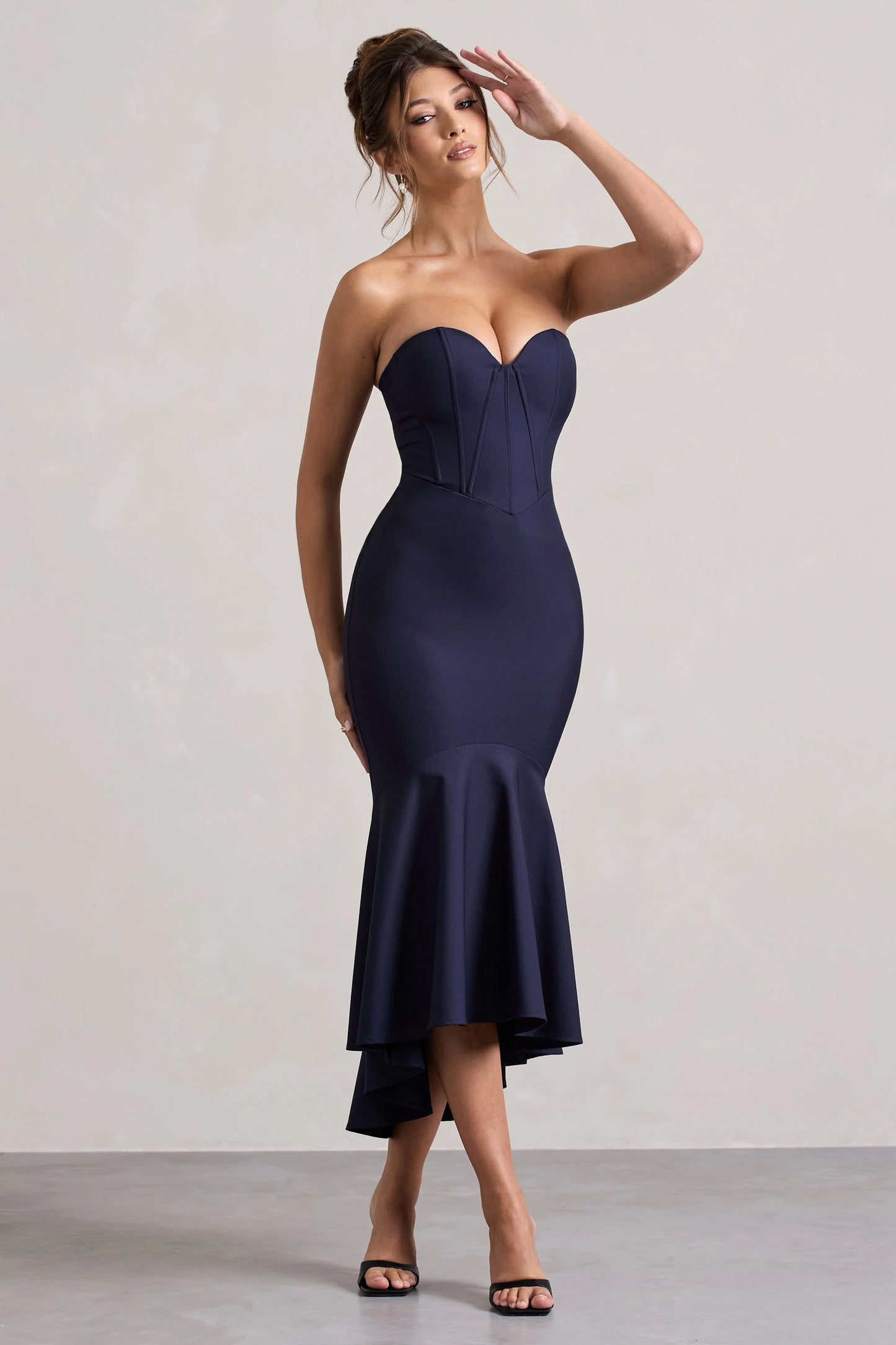 Daylight Navy Corset High-Low Midi Dress